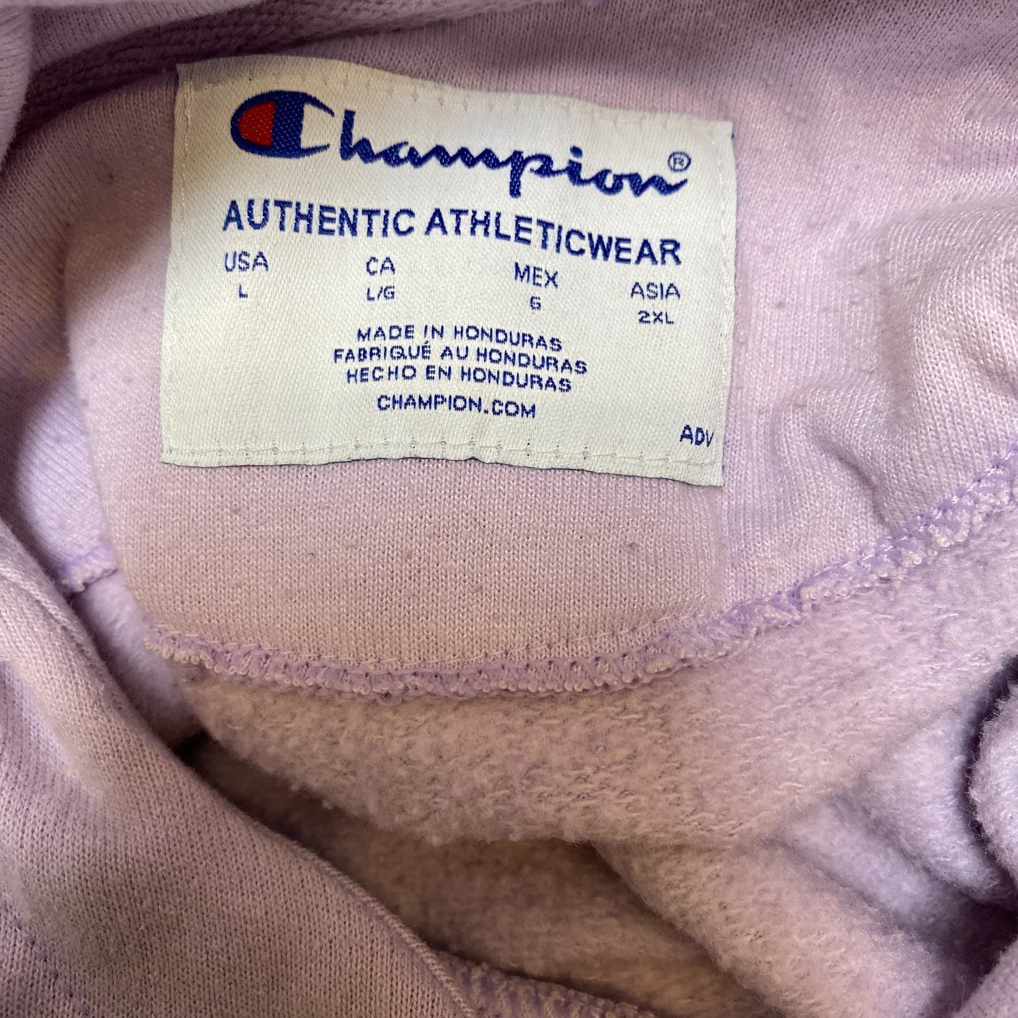 Champion Hoodie Womens Large Purple Fleece Lined Pockets Oversized Drawstring