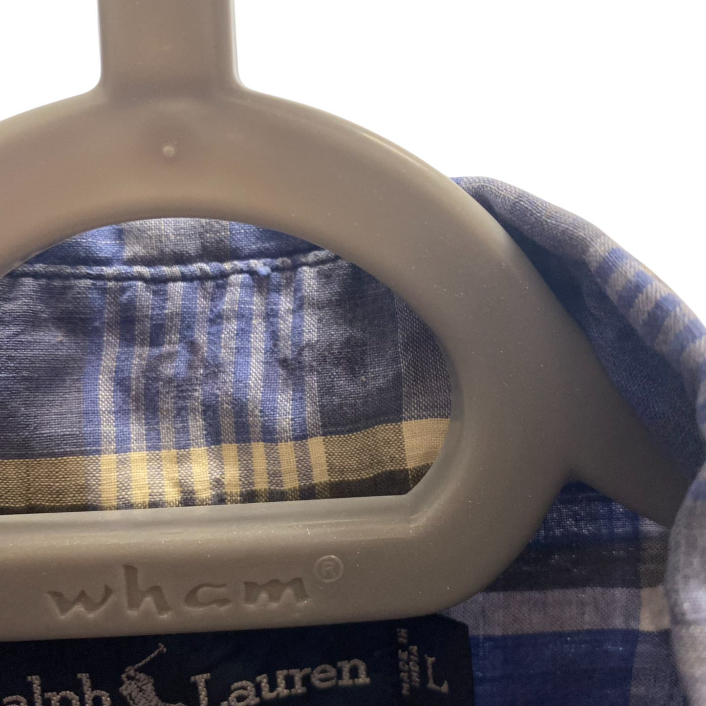 Ralph Lauren Shirt Mens L Blue Plaid Short Sleeve Cotton Small Black Pony Logo