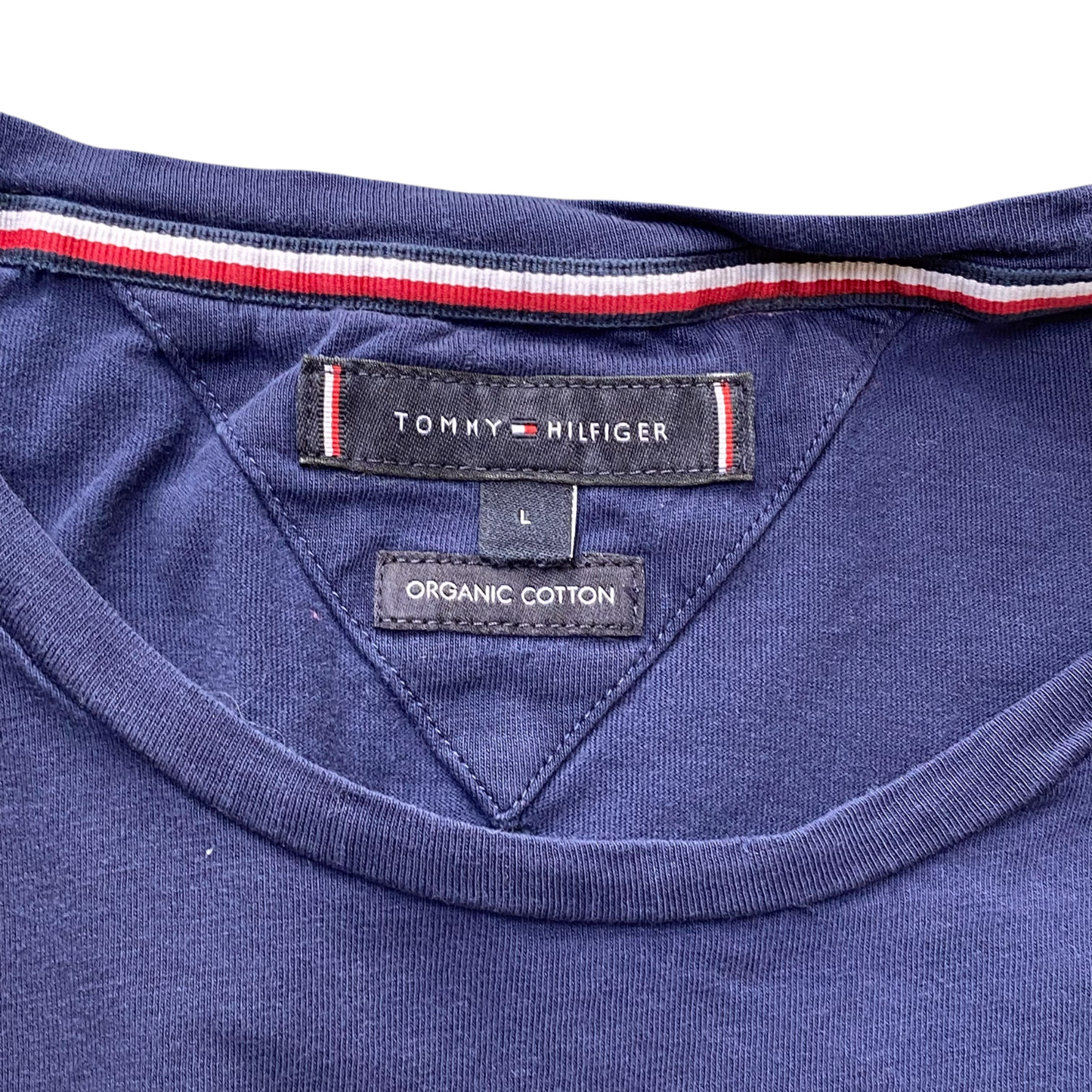 Tommy Hilfiger T-Shirt Mens Large Blue Spellout Short Sleeve Organic Cotton Tee