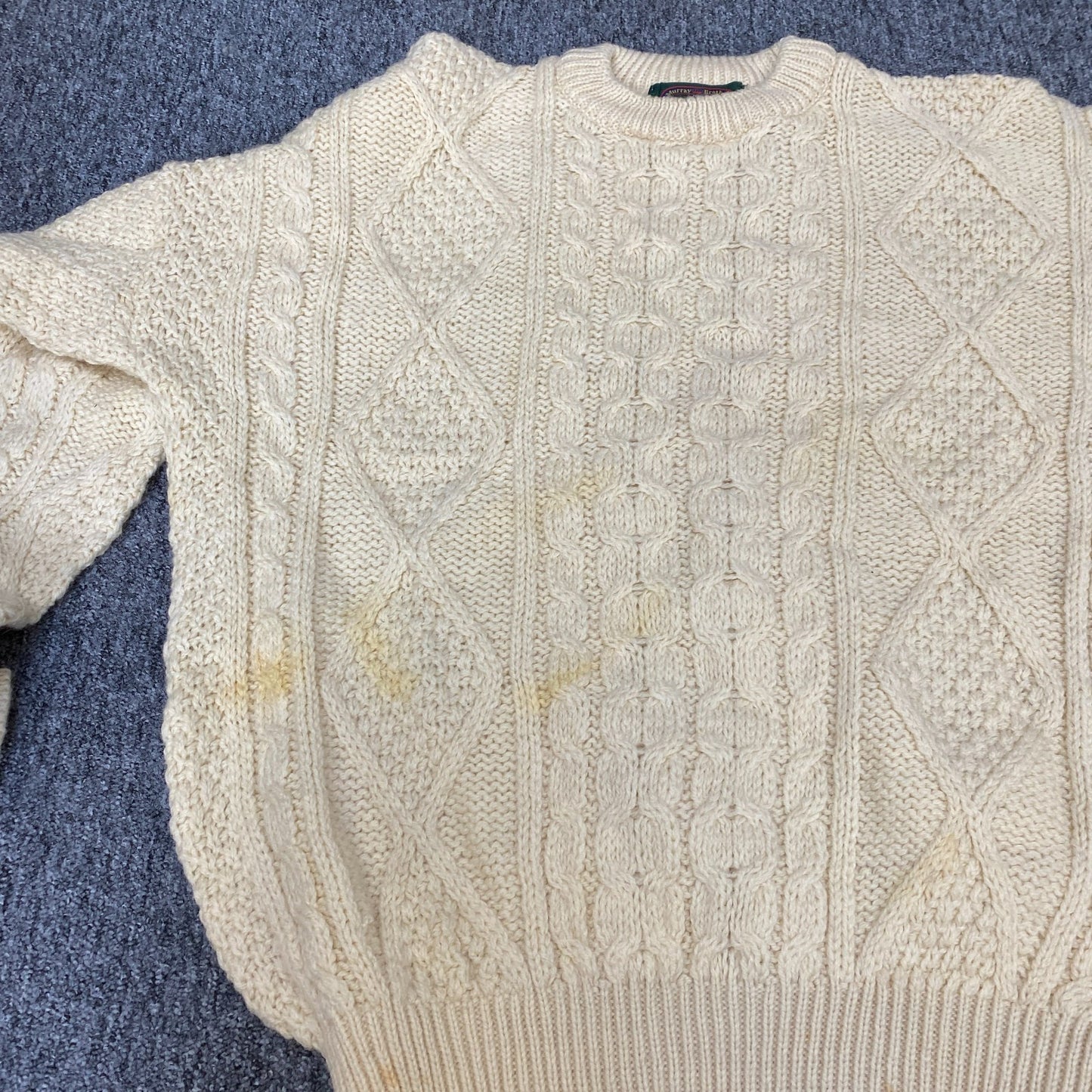 Murray Brothers Jumper Womens Large Cream Aran Cable Knit Long Sleeve Crew Neck