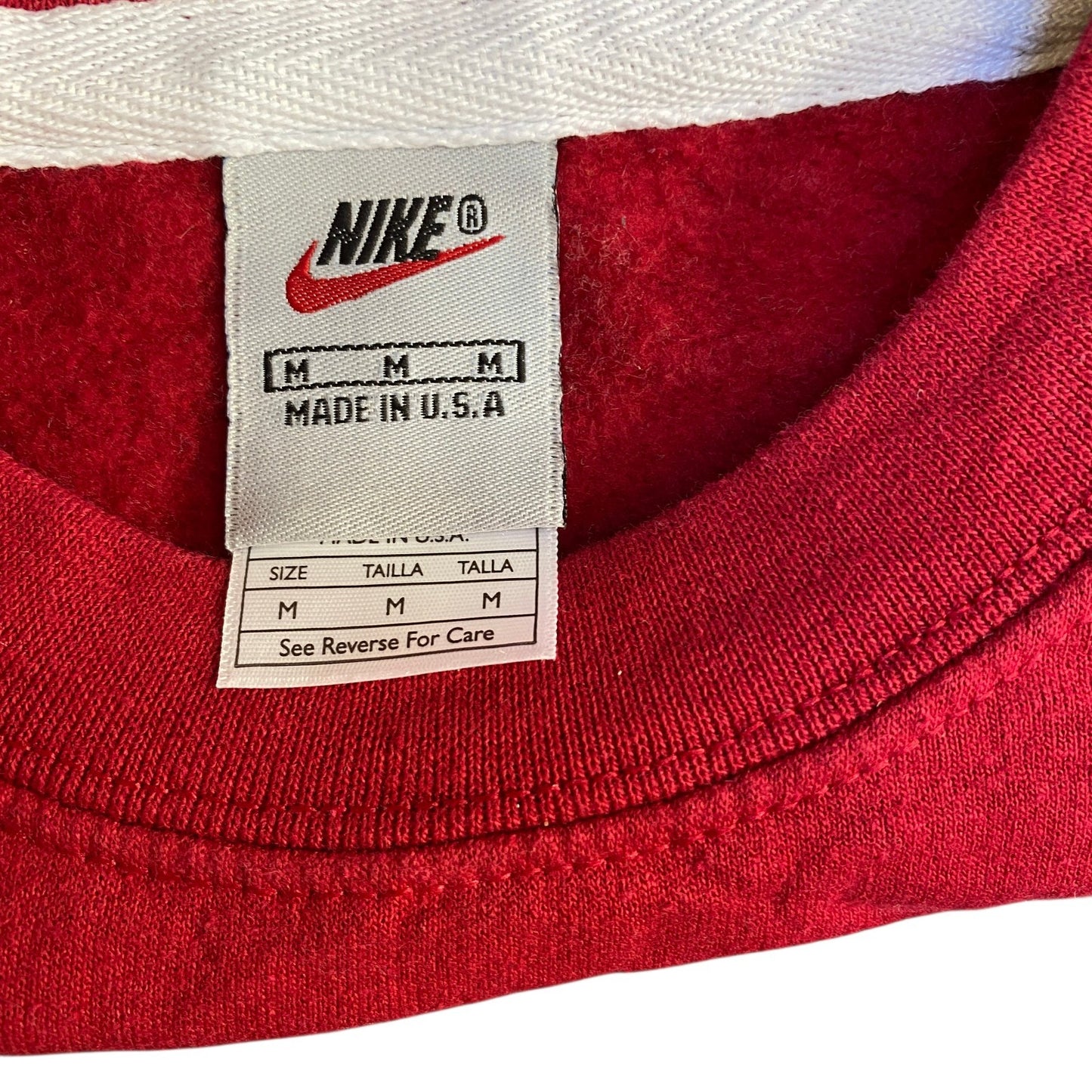 Nike Reworked Sweatshirt Mens M Red Grey Embroidered Spellout Logo Vintage Y2K