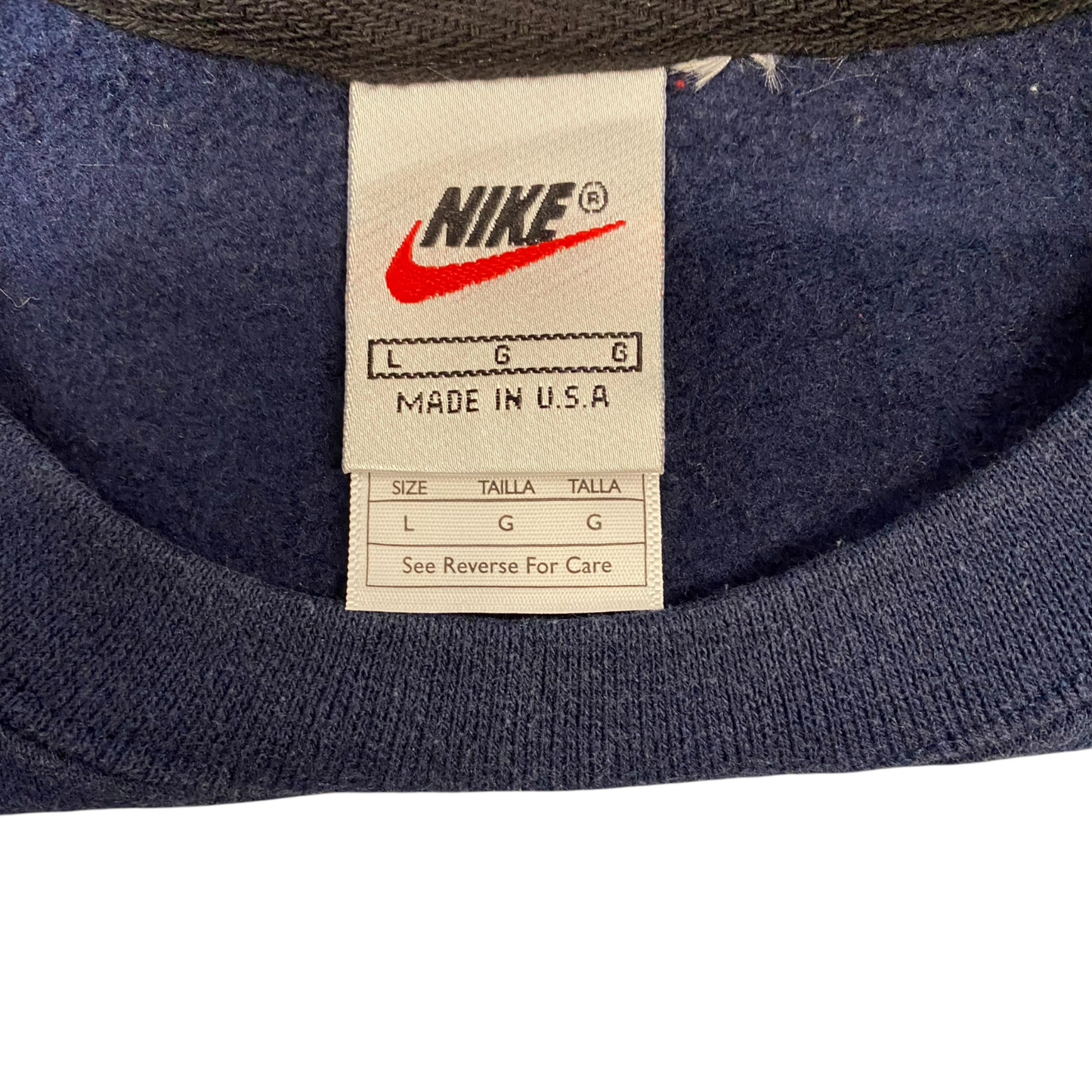 Nike Reworked Sweatshirt Mens L Navy Red Embroidered Spellout Logo Vintage Y2K