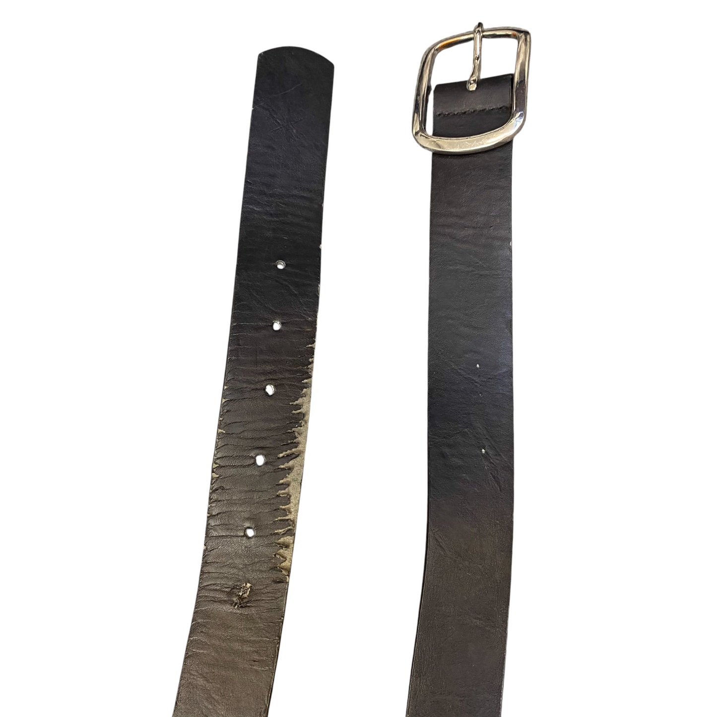 Mens Casual Waist Belt Black Leather Heavy Duty Adjustable Pin Buckle Size 38 in
