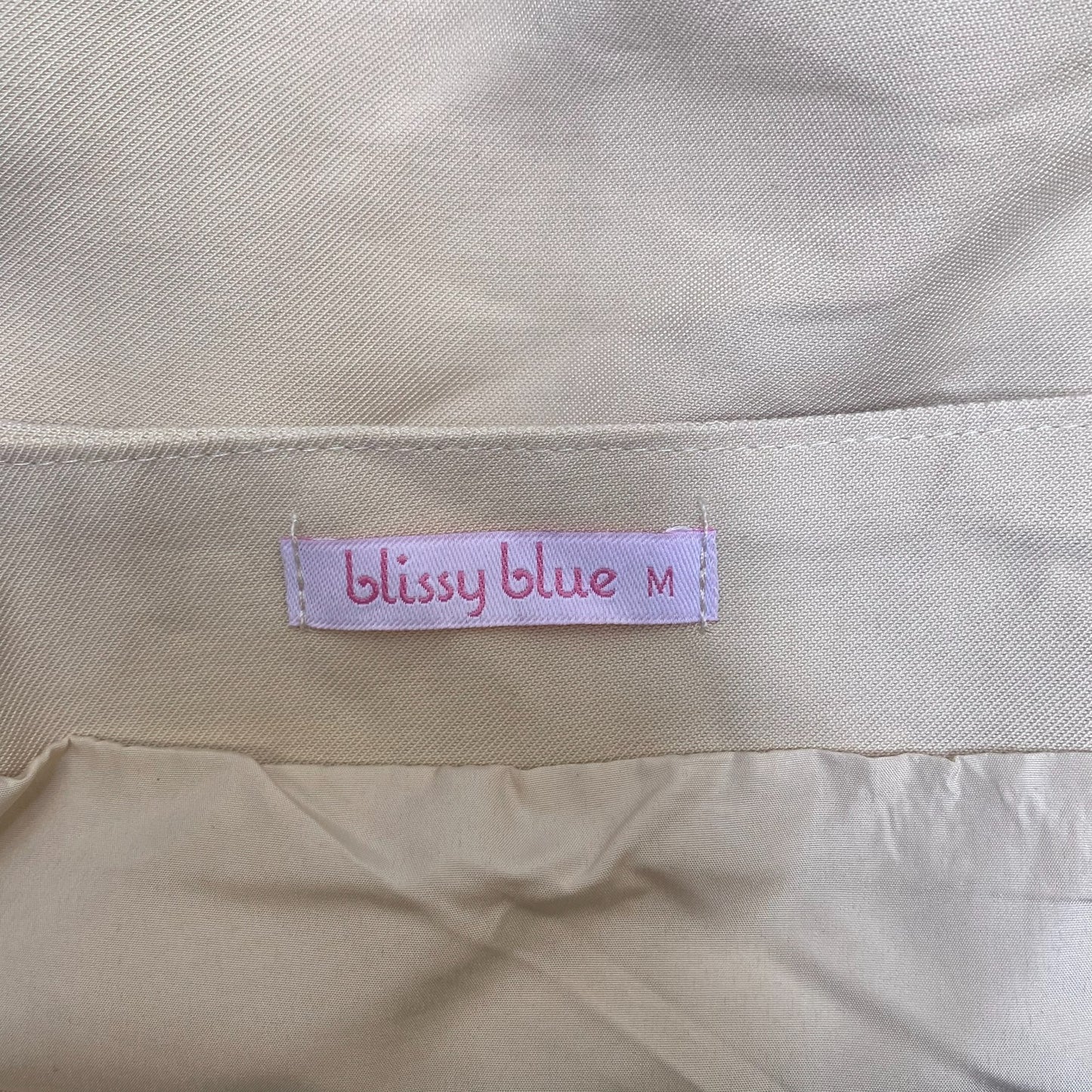 Blissy Blue Pencil Skirt Womens M Cream Solid Flat Front Pocket One Button