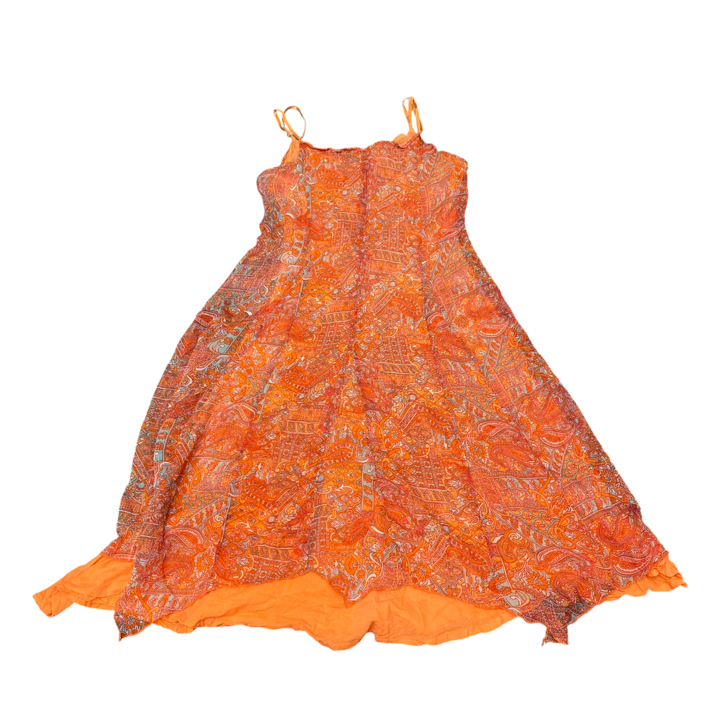 A-Line Dress Womens S Orange Paisley Sleeveless Halter Neck Spaghetti Straps