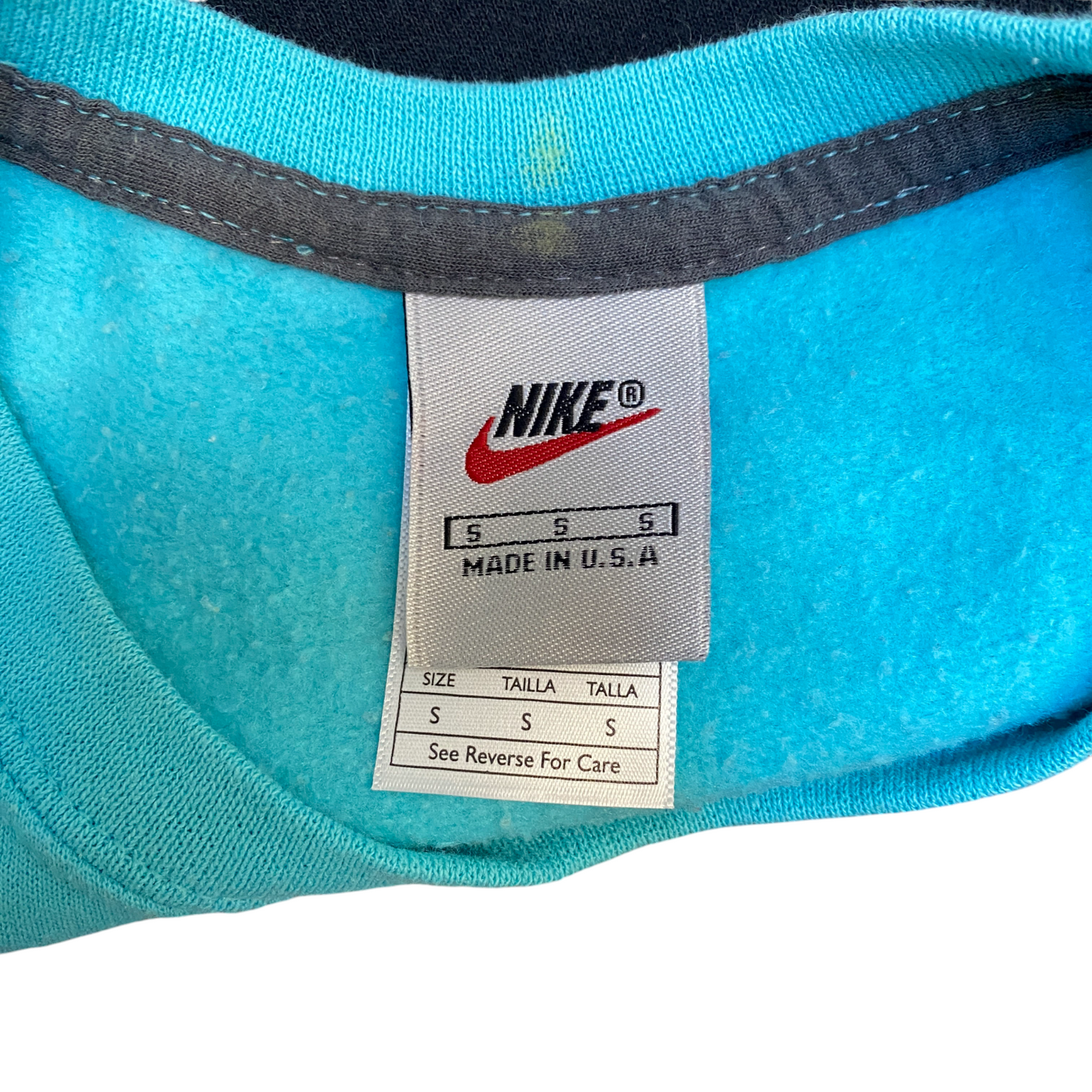 Nike Reworked Sweatshirt Mens S Aqua Black Embroidered Spellout Logo Vintage Y2K