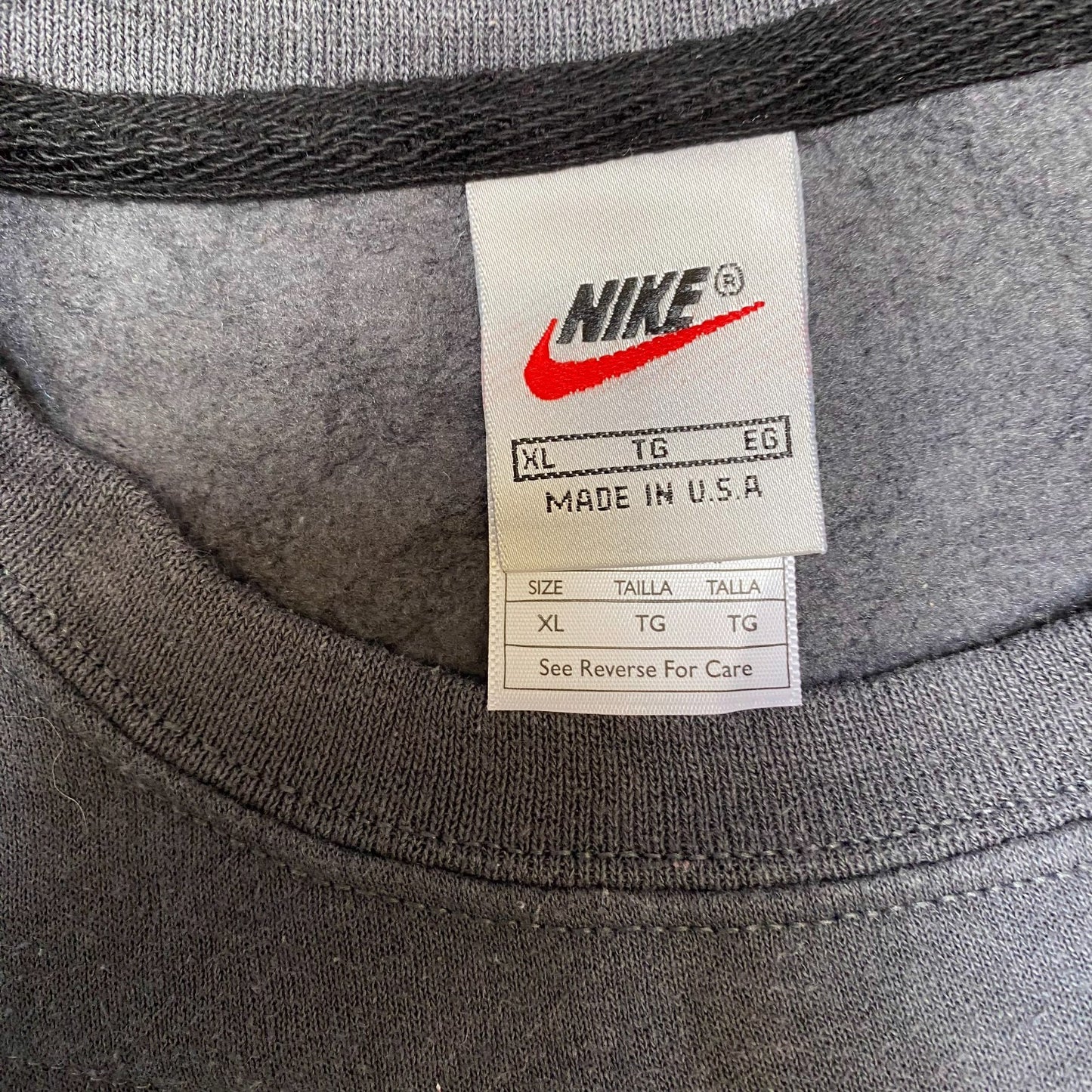 Nike Reworked Sweatshirt Mens XL Grey Red Embroidered Spell Out Logo Pullover