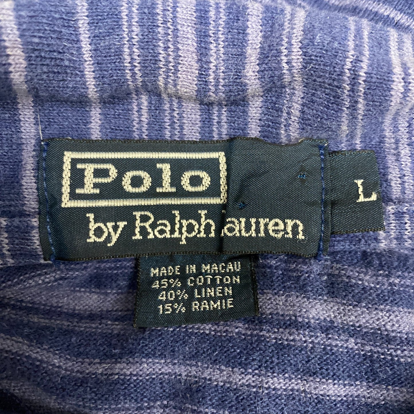 Ralph Lauren Polo Shirt Men L Navy Purple Striped Short Sleeve Side Slit Popover
