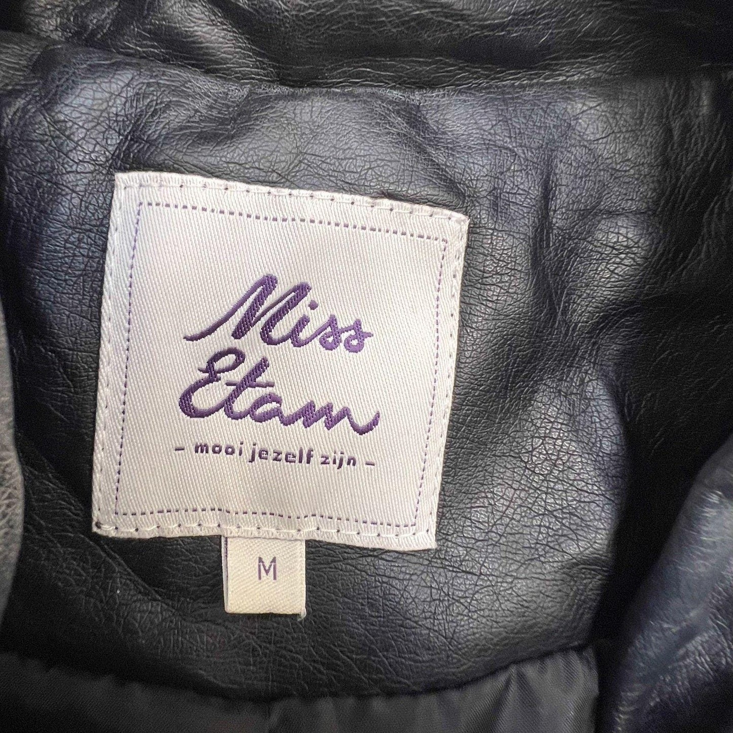 Miss Etam Faux Leather Moto Jacket Womens Medium Black Collared Cliffside Zip