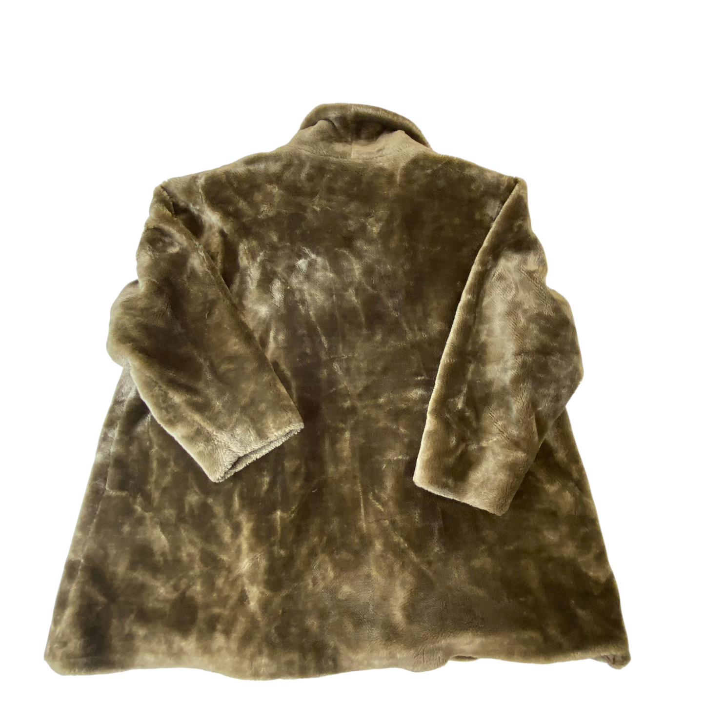 YYSC Trench Coat Womens XL Green Sherpa Fleece Notch Collar Warm Open Front