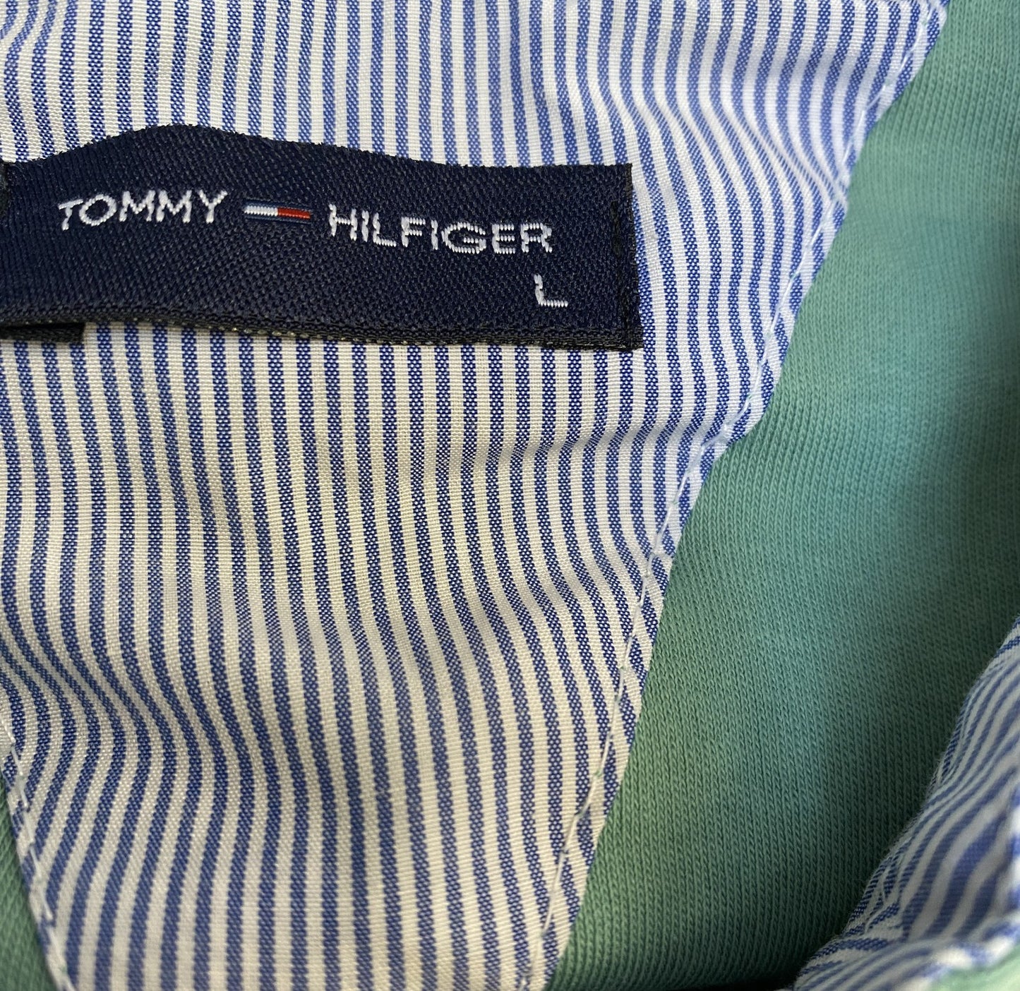 Tommy Hilfiger Polo Shirt Mens Large Aqua Golf Performance Logo Mandarin Collar