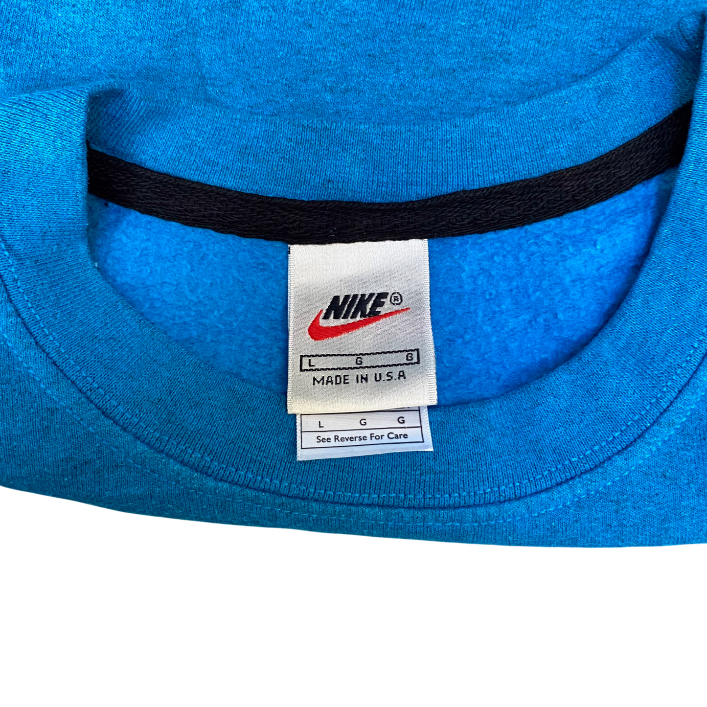 Nike Reworked Sweatshirt Mens Large Blue Black Embroidered Spell Out Logo Y2K