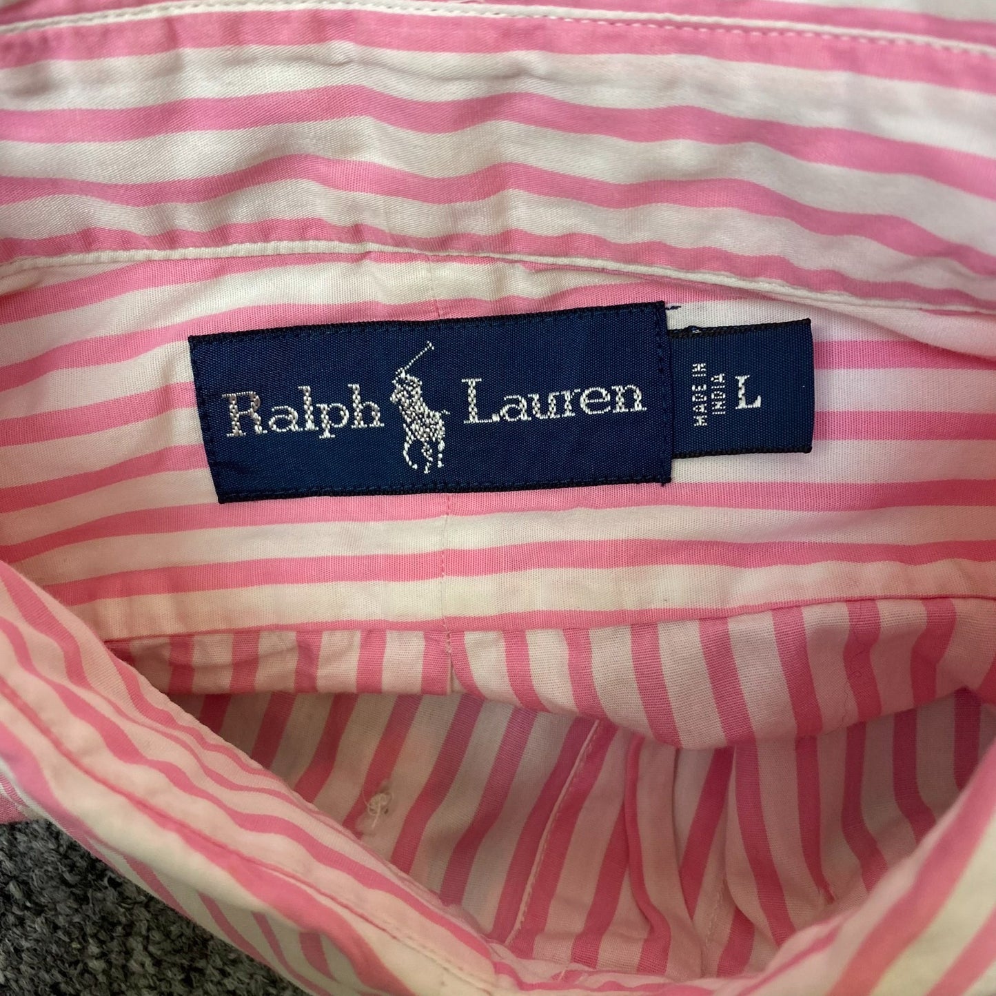 Ralph Lauren Shirt Mens L Pink White Striped Long Sleeve Embroidered Button Down