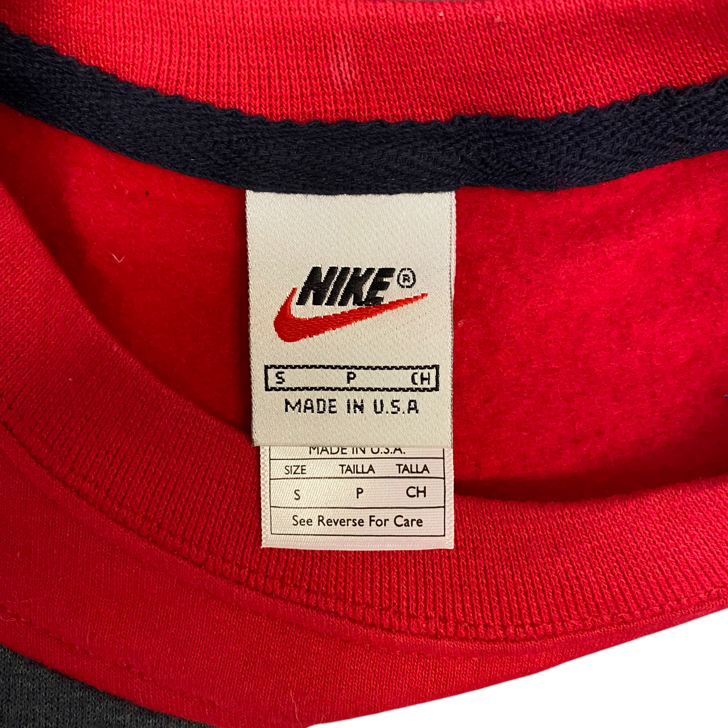 Nike Reworked Sweatshirt Mens S Red Grey Embroidered Spellout Logo Vintage Y2K