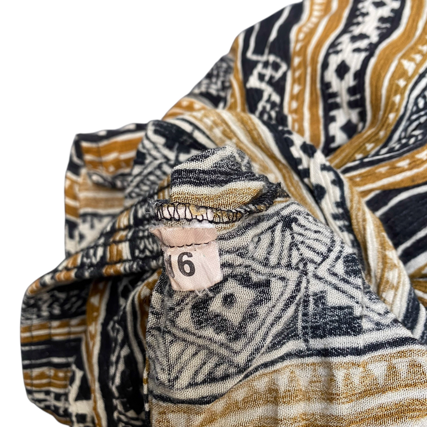 Womens Maxi Skirt M Black Yellow Aztec Print Knee Length Pleated Elastic Waist