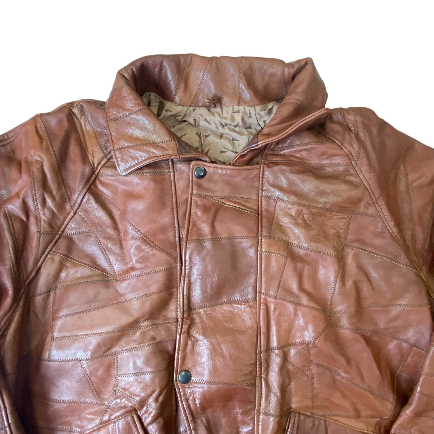 Mens Faux Leather Large Brown Oversized Lined Collared Snap Front Inside Zip