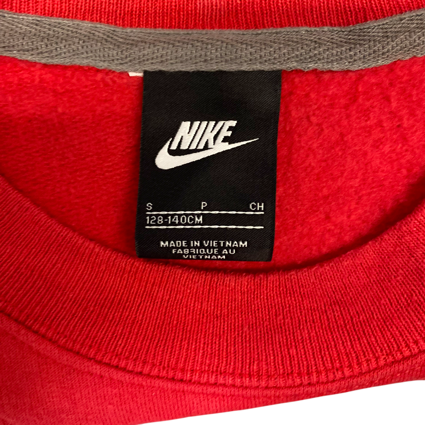 Nike Reworked Sweatshirt Mens S Red Grey Embroidered Spellout Logo Vintage Y2K