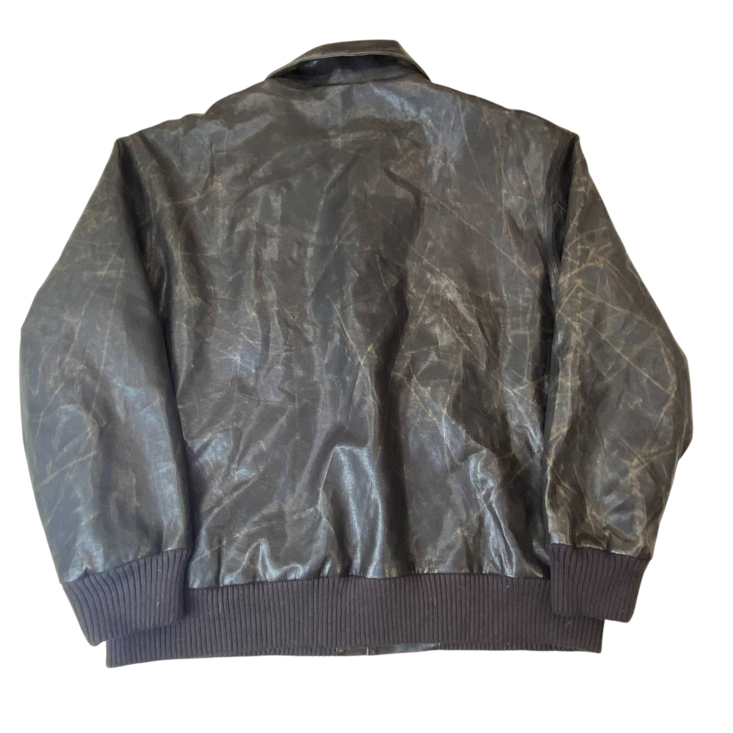 Jacket Mens Large Grey Genuine Leather Pockets Long Sleeve Collared Full Zip