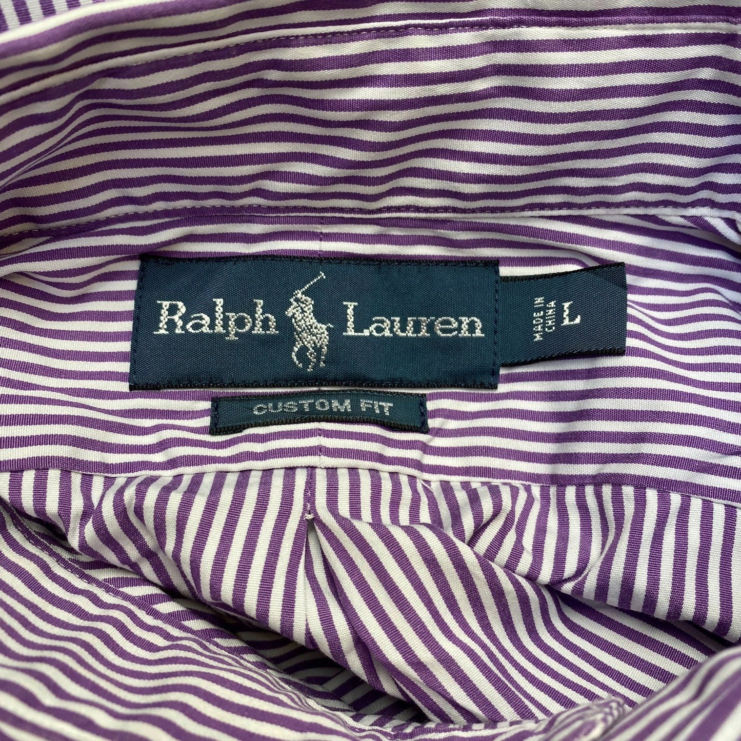 Ralph Lauren Shirt Men's L Purple Striped Long Sleeve Custom Fit Button Down