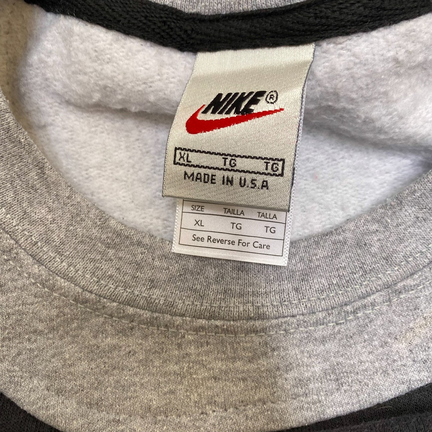Nike Reworked Sweatshirt Mens XL Grey Black Embroidered Spellout Logo Crew Neck