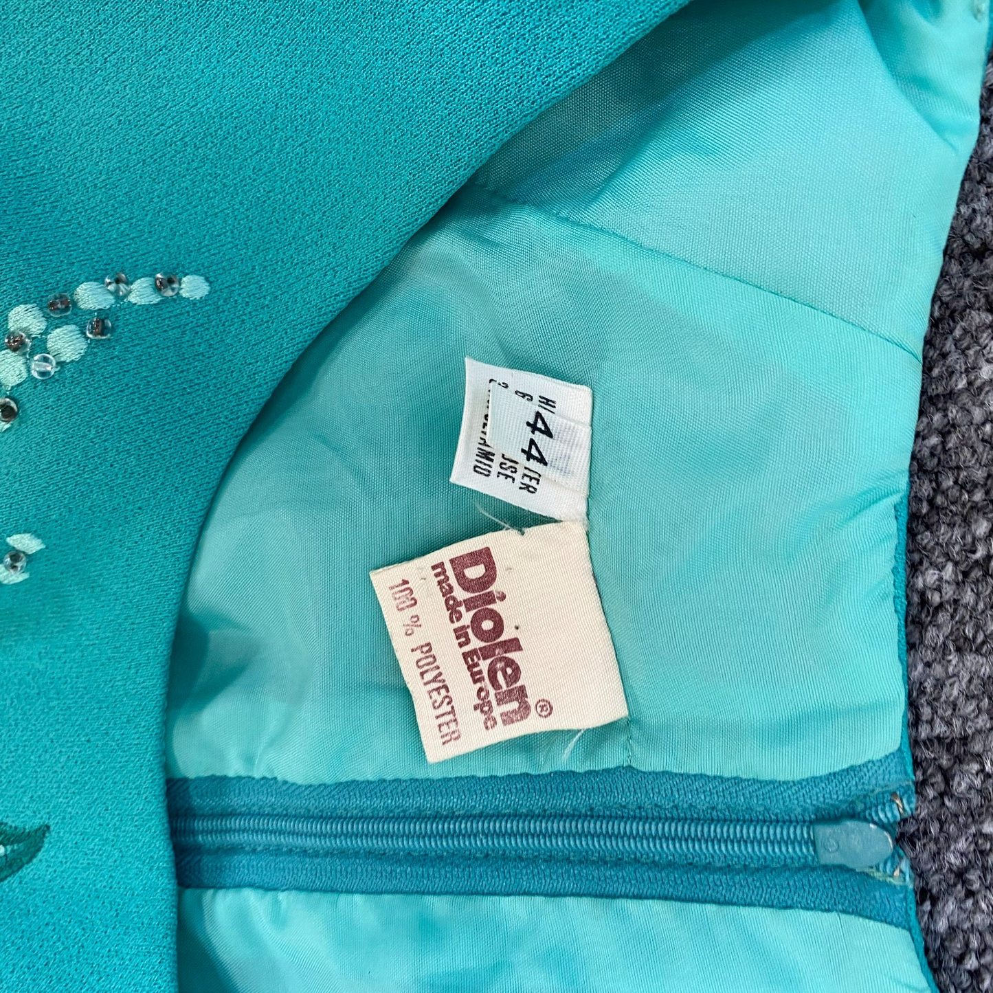 Diolen Long Maxi Dress Womens S Blue Embroidered Beaded Round Neck Back Zip