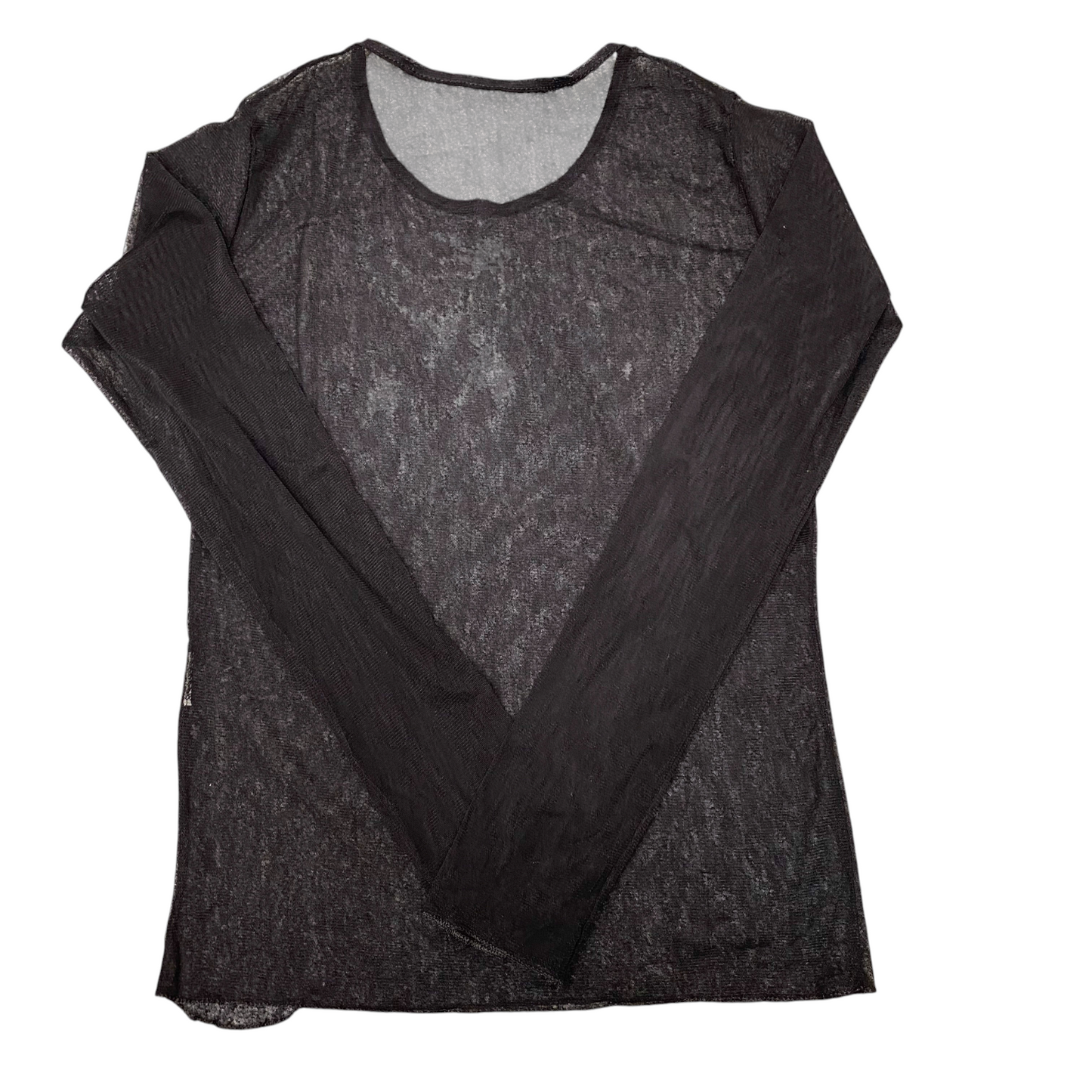 Sheer Mesh Top Womens S Black Casual Long Sleeve Round Neck Pullover Outdoor