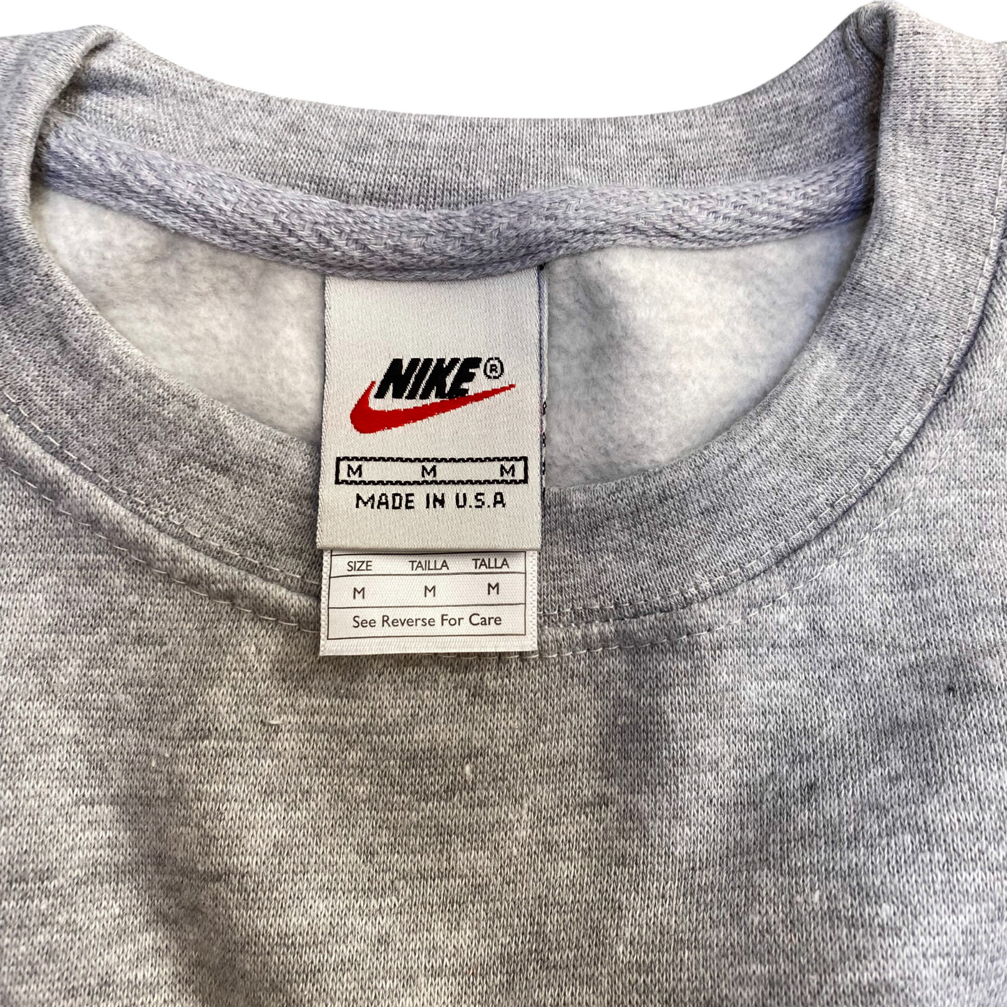 Nike Reworked Sweatshirt Mens M Grey Embroidered Spellout Logo Long Sleeve