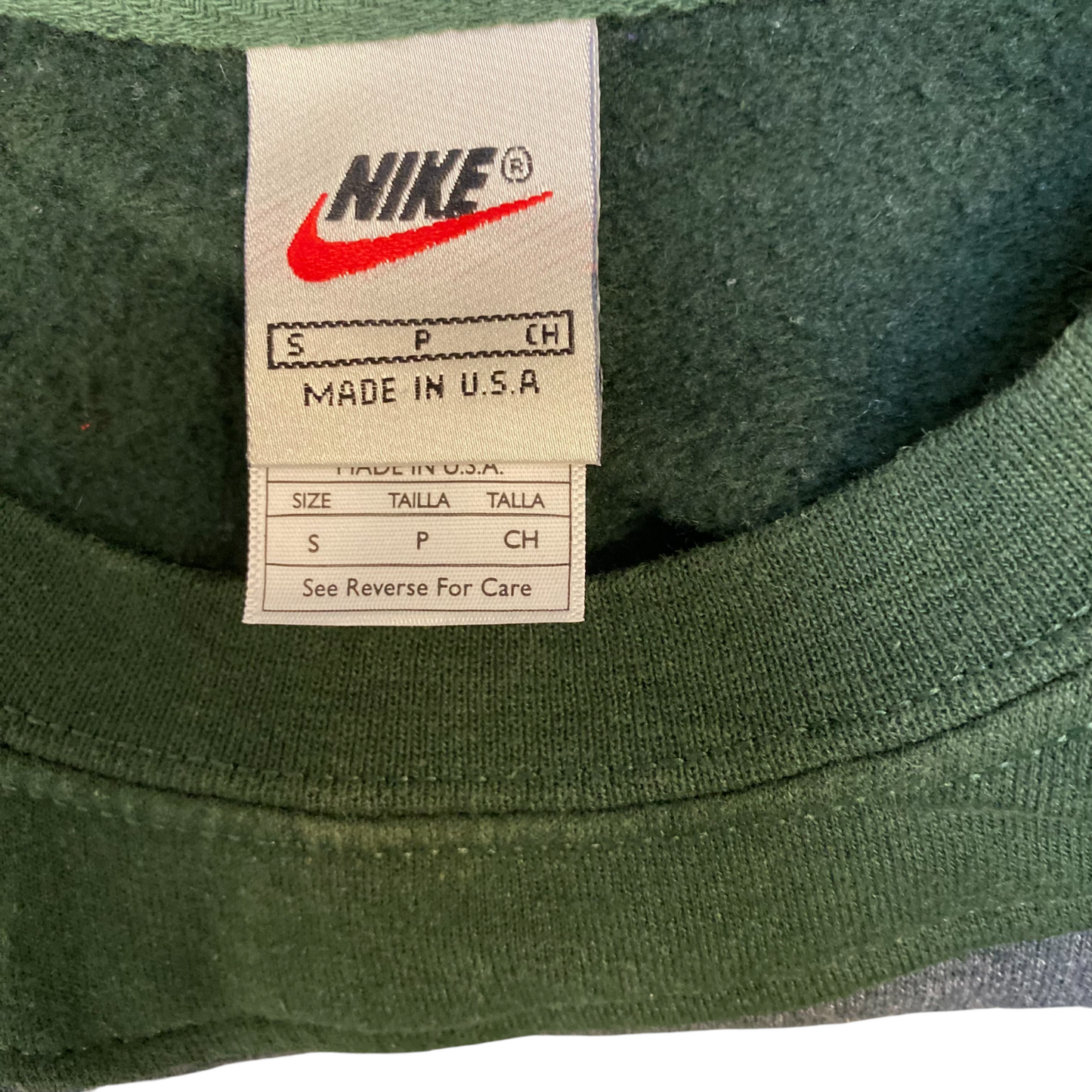 Nike Reworked Sweatshirt Mens S Green Grey Embroidered Spellout Logo Vintage Y2K