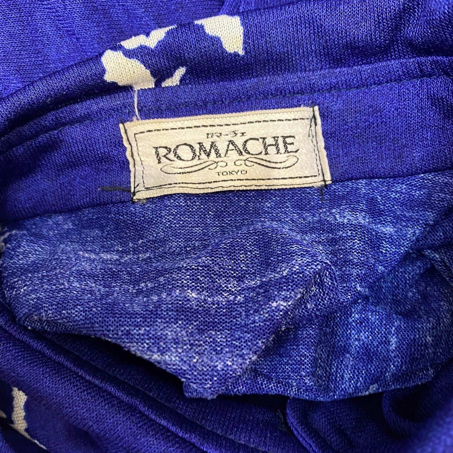 Romache A-Line Dress Womens S Blue Geo Print Knit Pleated Collared Button Front