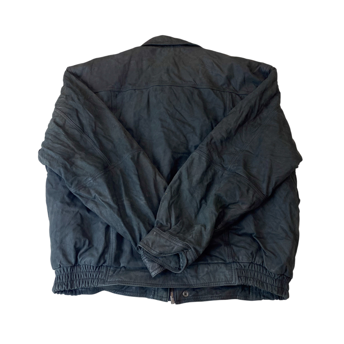 Bomber Jackets Mens L Black Genuine Leather Snap Front Pockets Long Sleeve