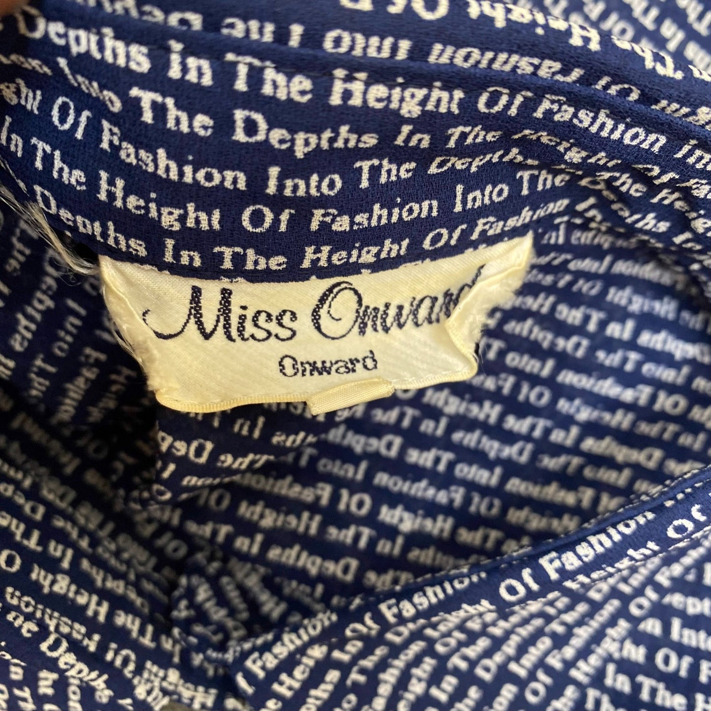 Miss Onward A-Line Dress Womens S Blue Allover Spellout Chest Pockets Collared