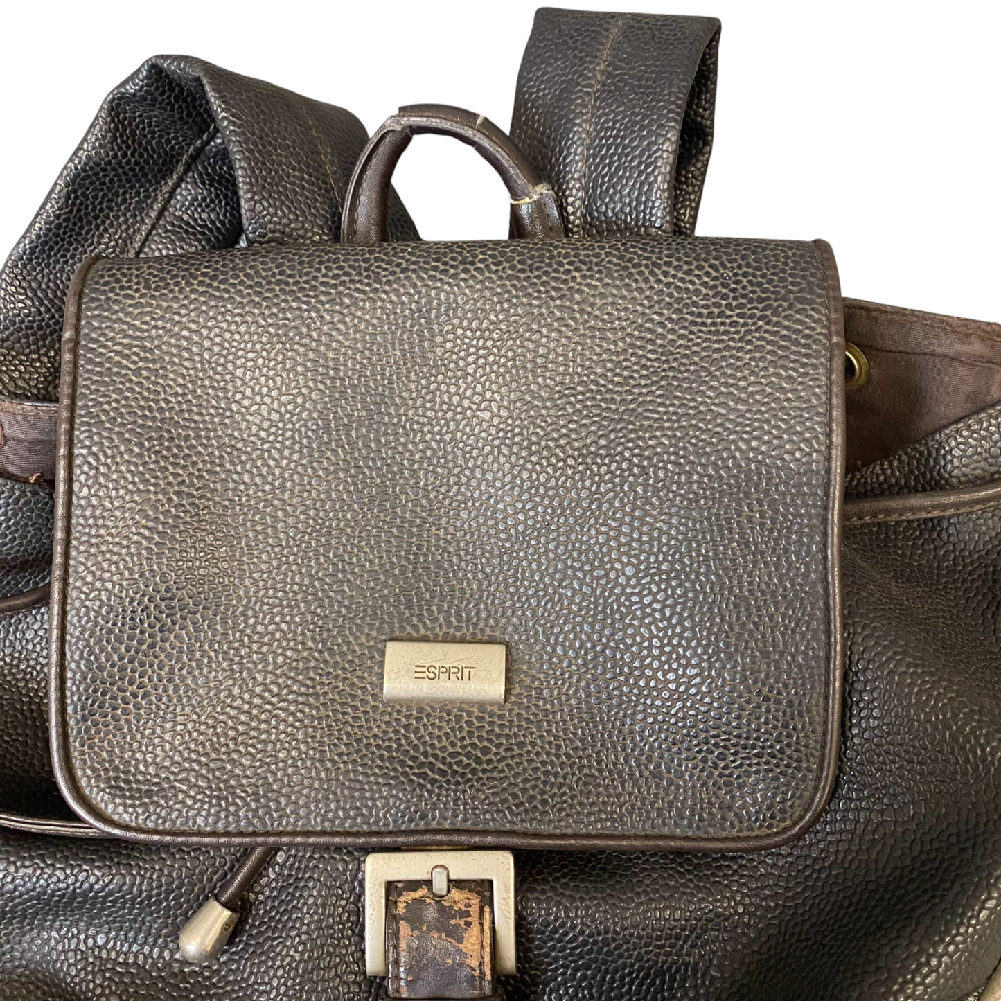 Esprit Travel Backpack Womens Black Pebbled Leather Adjustable Shoulder Strap