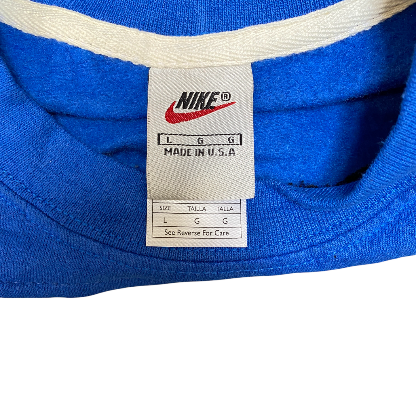 Nike Reworked Sweatshirt Mens L Black Blue Embroidered Spellout Logo Vintage Y2K