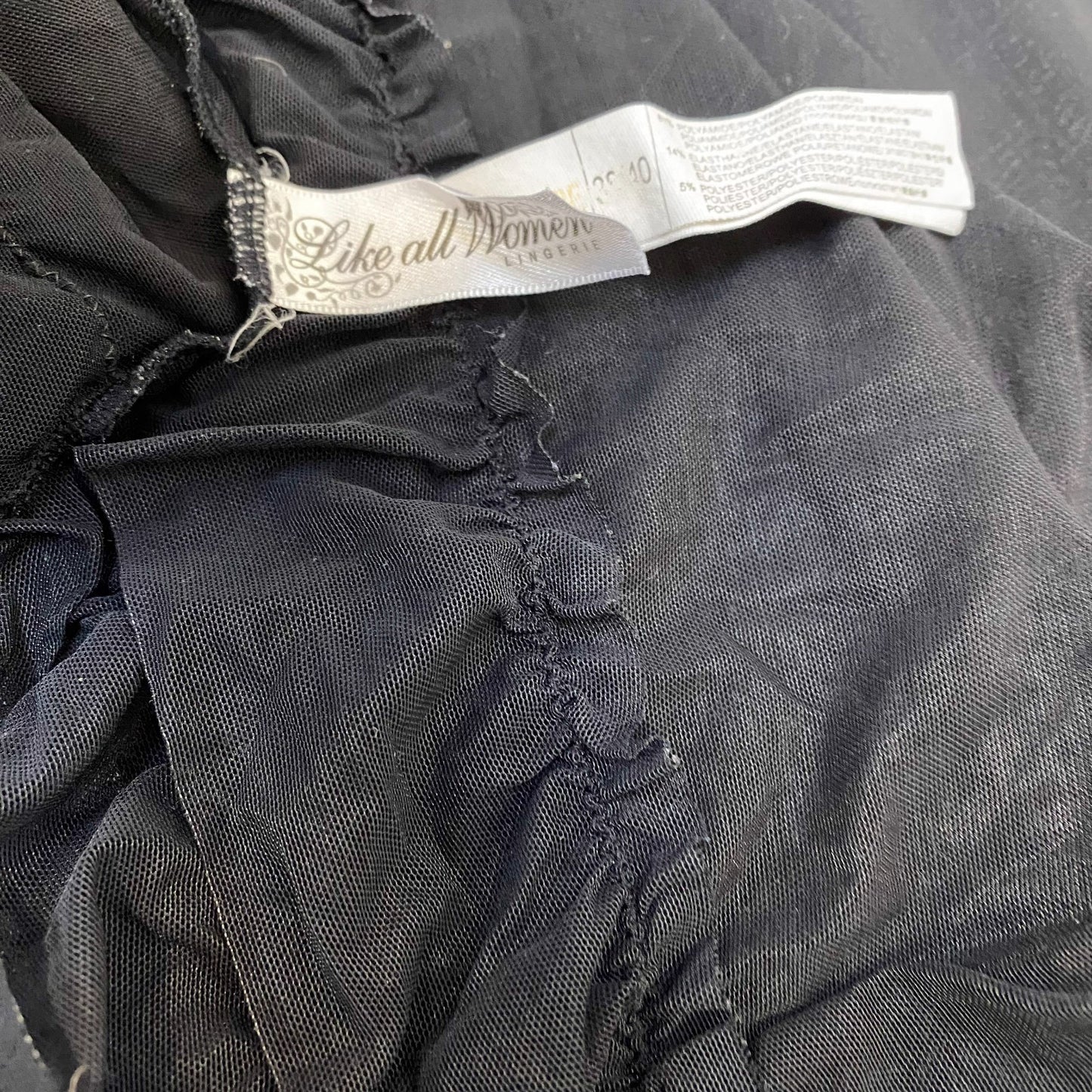 Like All Women Lingerie Womens S Black Mesh V-Neck Ruffle Hem Adjustable Straps