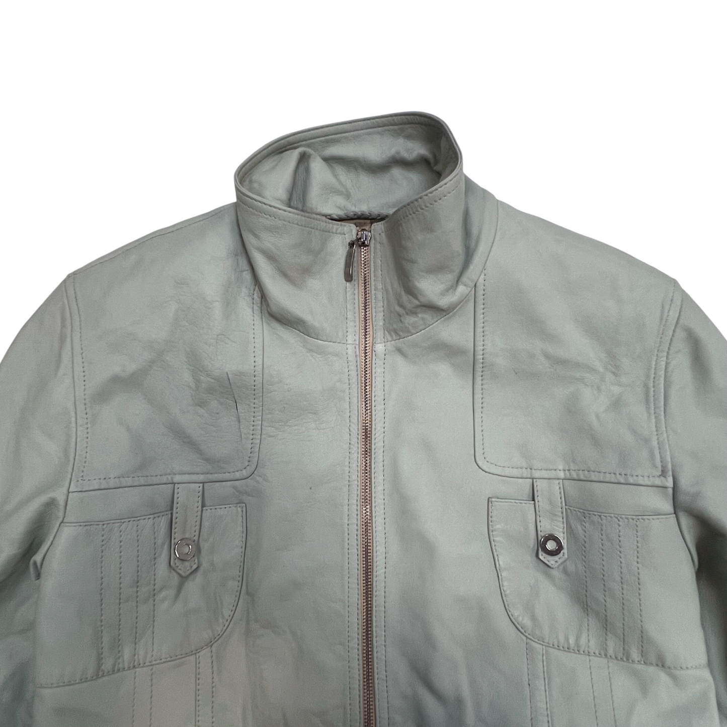 Ultsch Genuine Leather Jacket Womens Medium Green Lined Long Sleeve Full Zipper