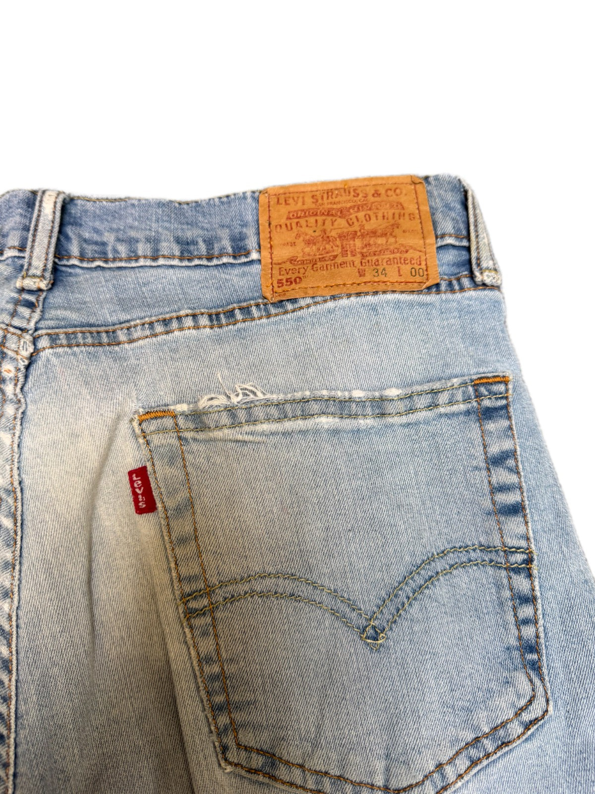Levi's 550 Jean Shorts Fits as Mens M 32" Waist Blue Denim Light Wash Red Tab