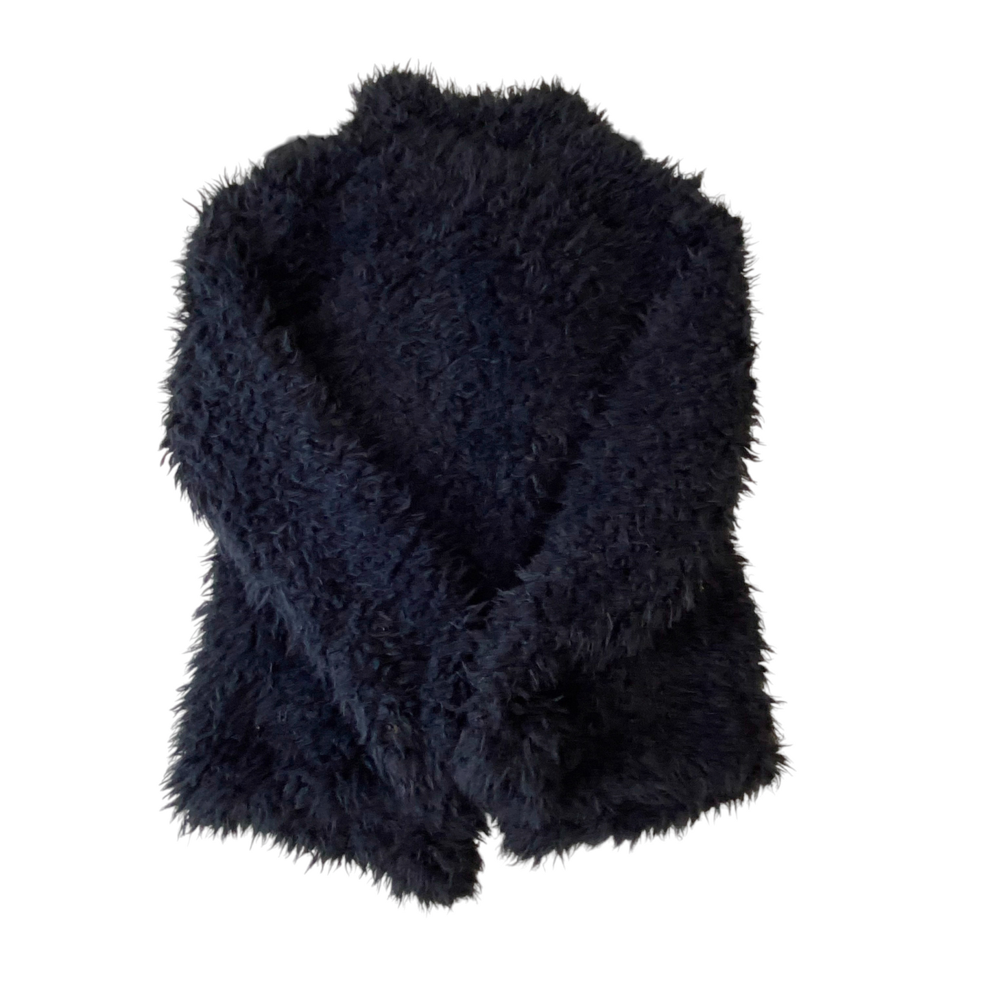 Gina Faux Fur Shaggy Jacket Womens M Blue Lightweight Long Sleeve Lapel Collar