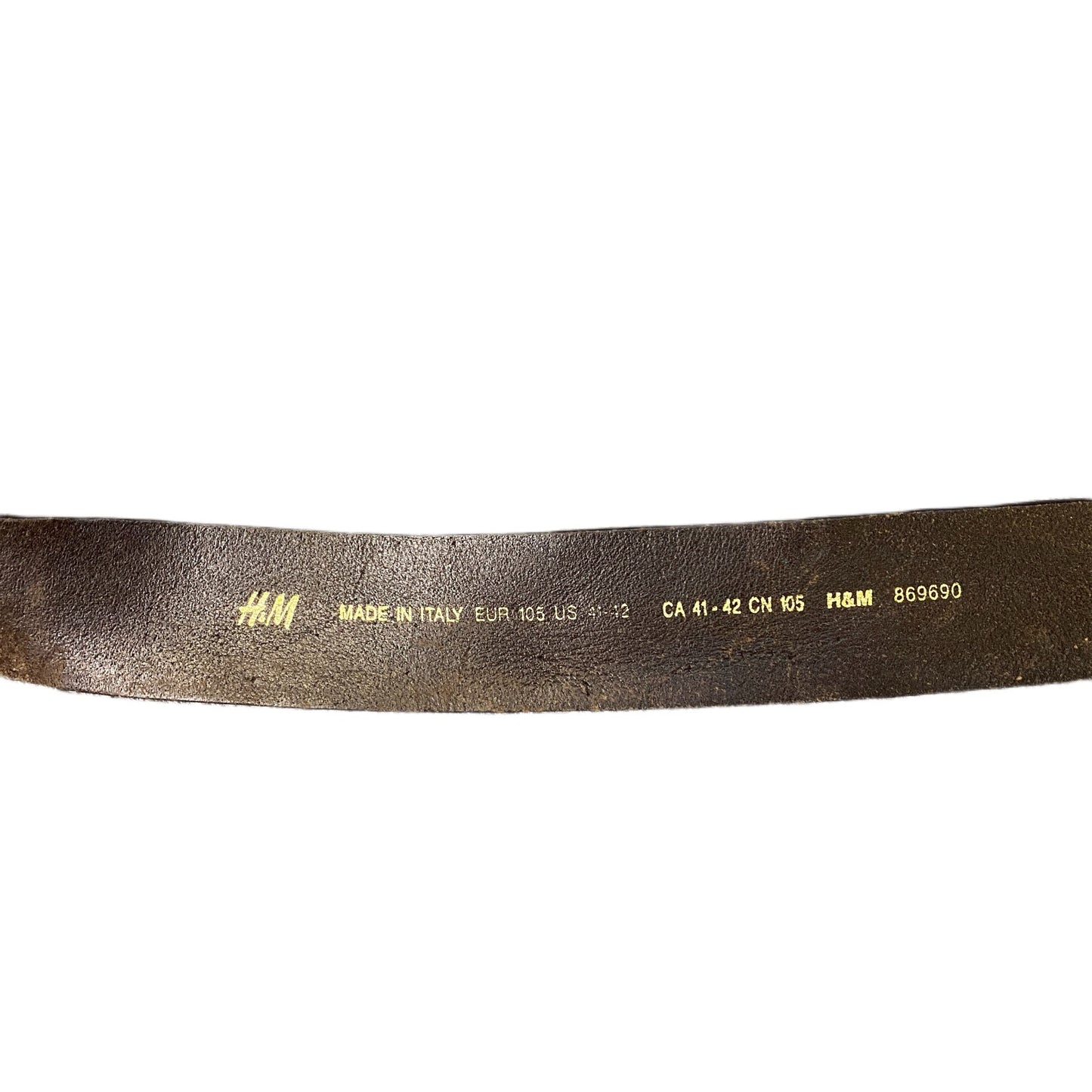 H&M Waist Belt Mens Brown Leather Rectangular Brass Plate Buckle 39.5 Inches