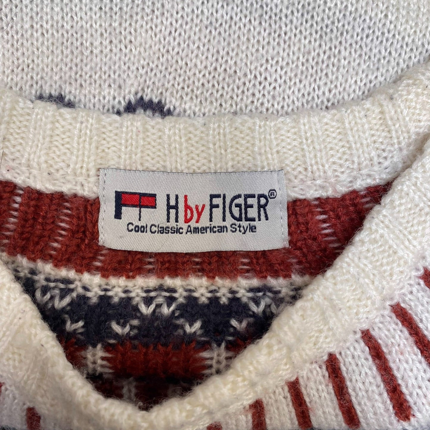 A439 H by Figer Jumper Womens Medium Cream Fair Isle Nordic Knit Cool Classic Fi