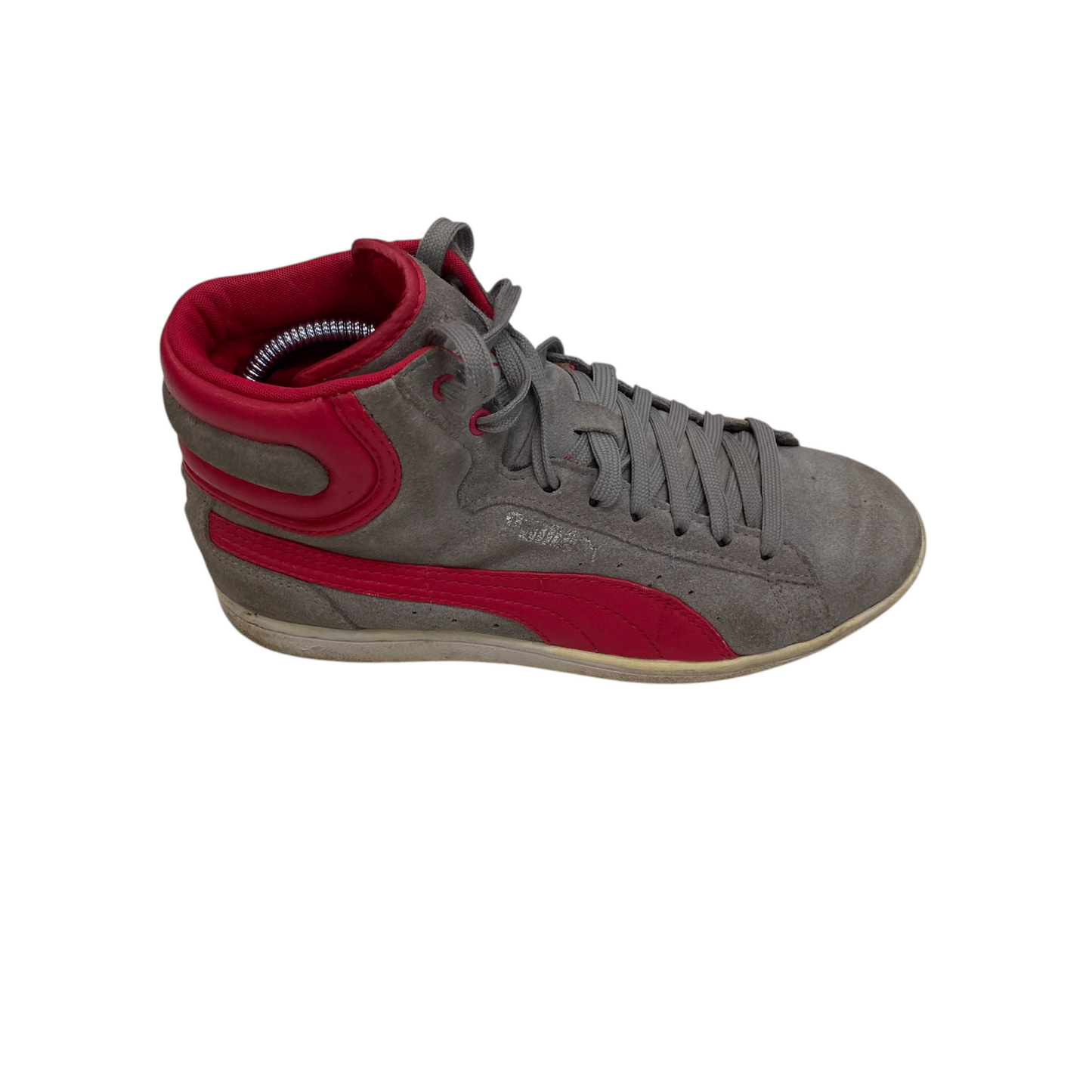 Puma First Round High Top Sneakers Womens Size UK 4 Grey Red Slip On Lace Up