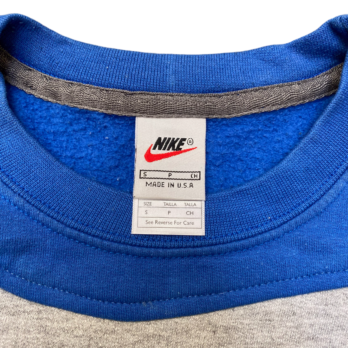 Nike Reworked Sweatshirt Mens Small Blue Grey Embroidered Spellout Logo Vtg Y2K