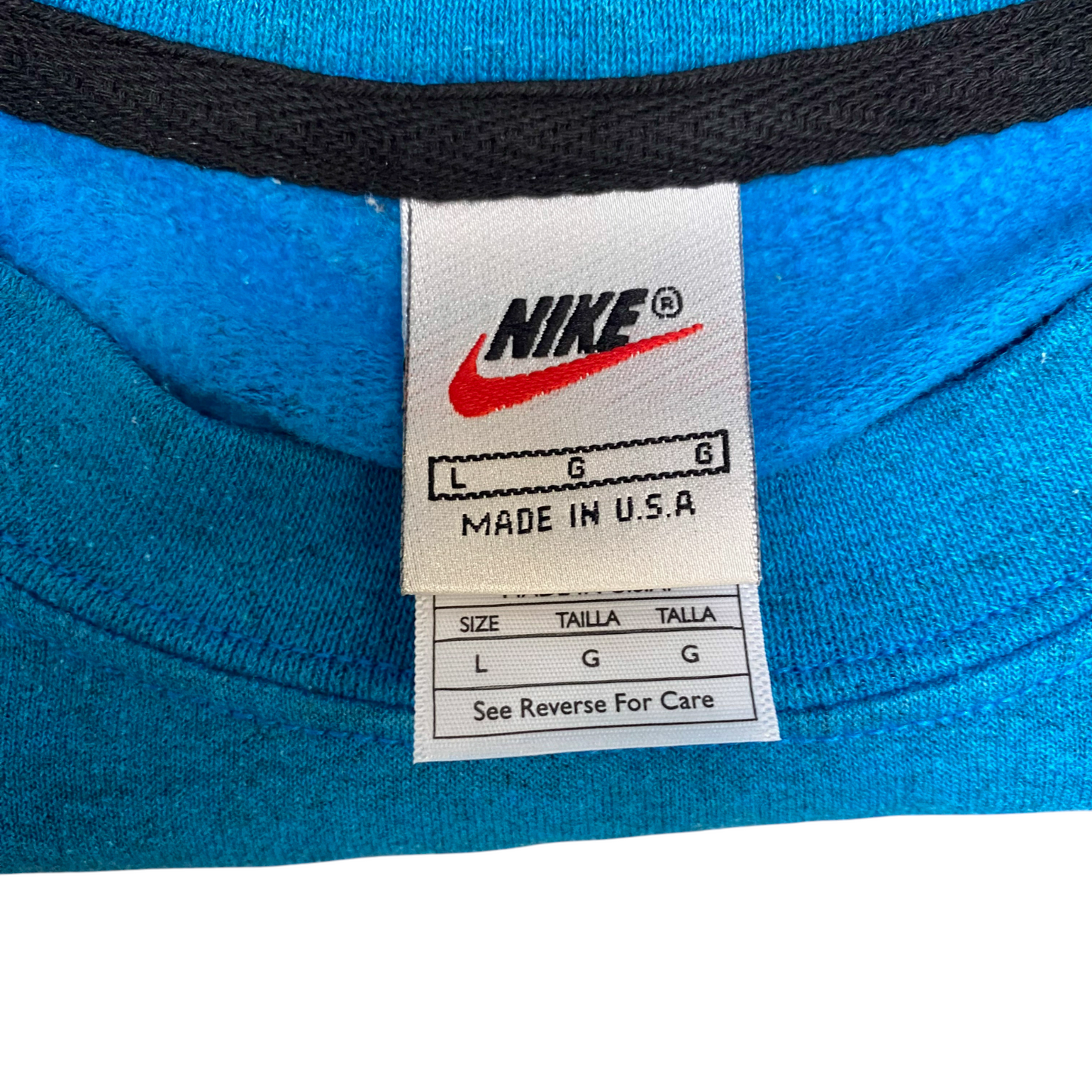 Nike Reworked Sweatshirt Mens L Black Blue Embroidered Spellout Logo Vintage Y2K