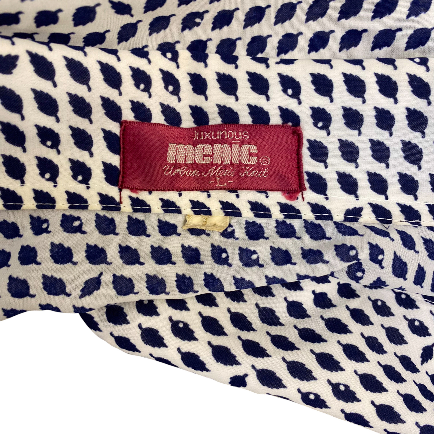 Menic Button Up Shirt Mens L White Black Leaf Print Casual Short Sleeve Collared