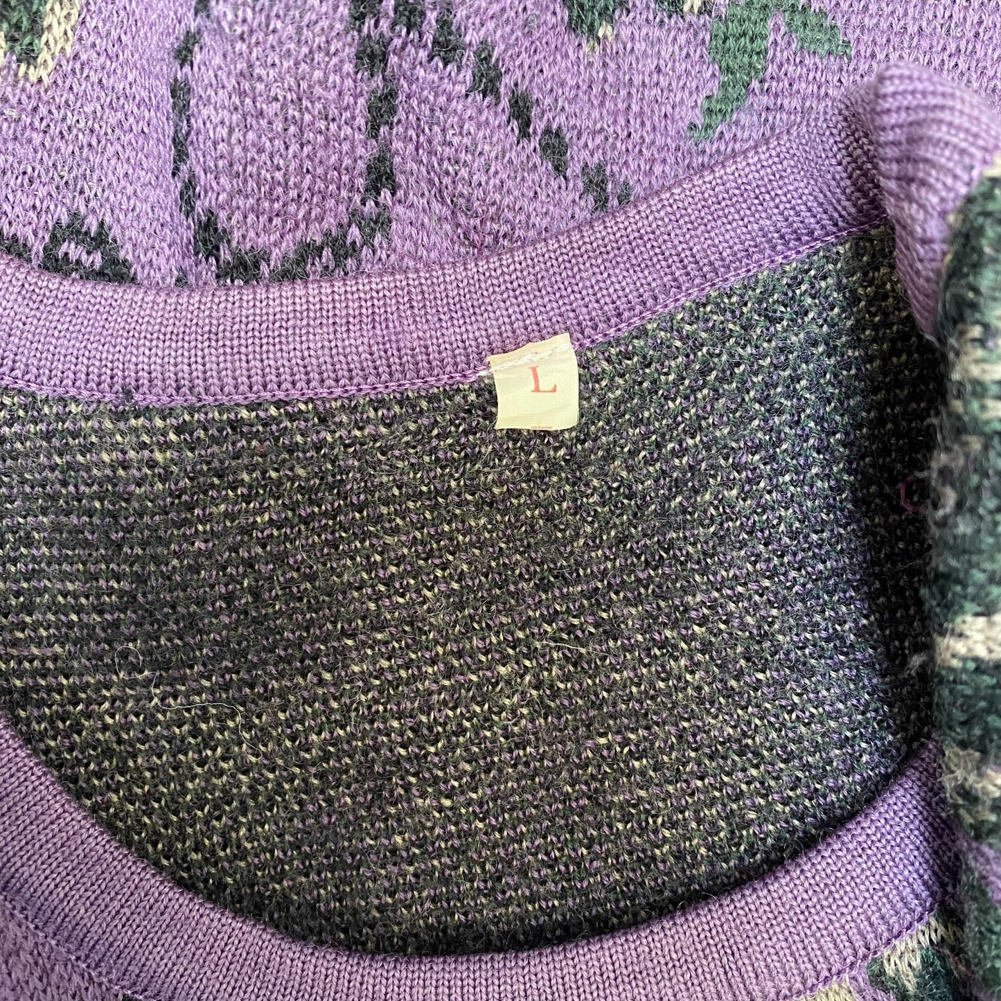 Jumper Womens Large Purple Grey Floral Knit Long Sleeve Crew Neck Pullover