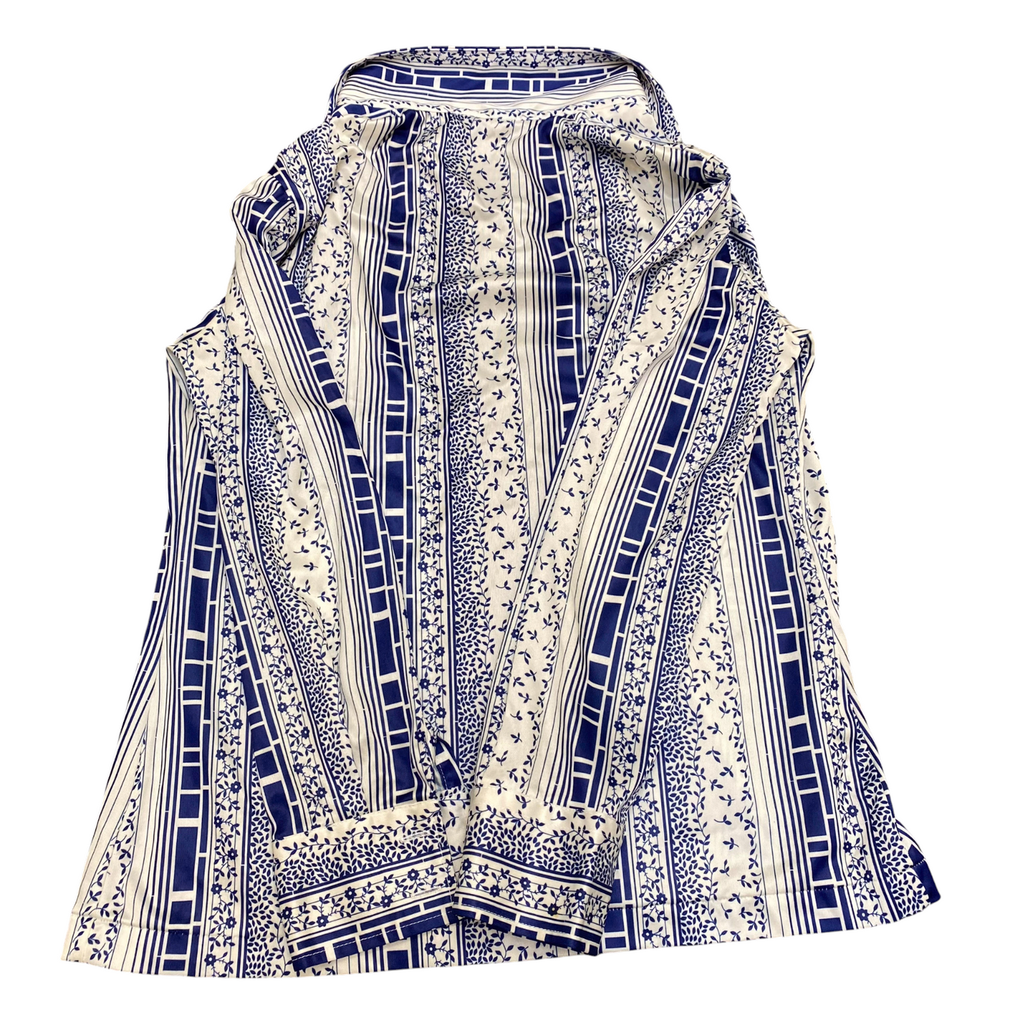 Womens Button Up Shirt M White Blue Floral Print Casual Long Sleeve Collared