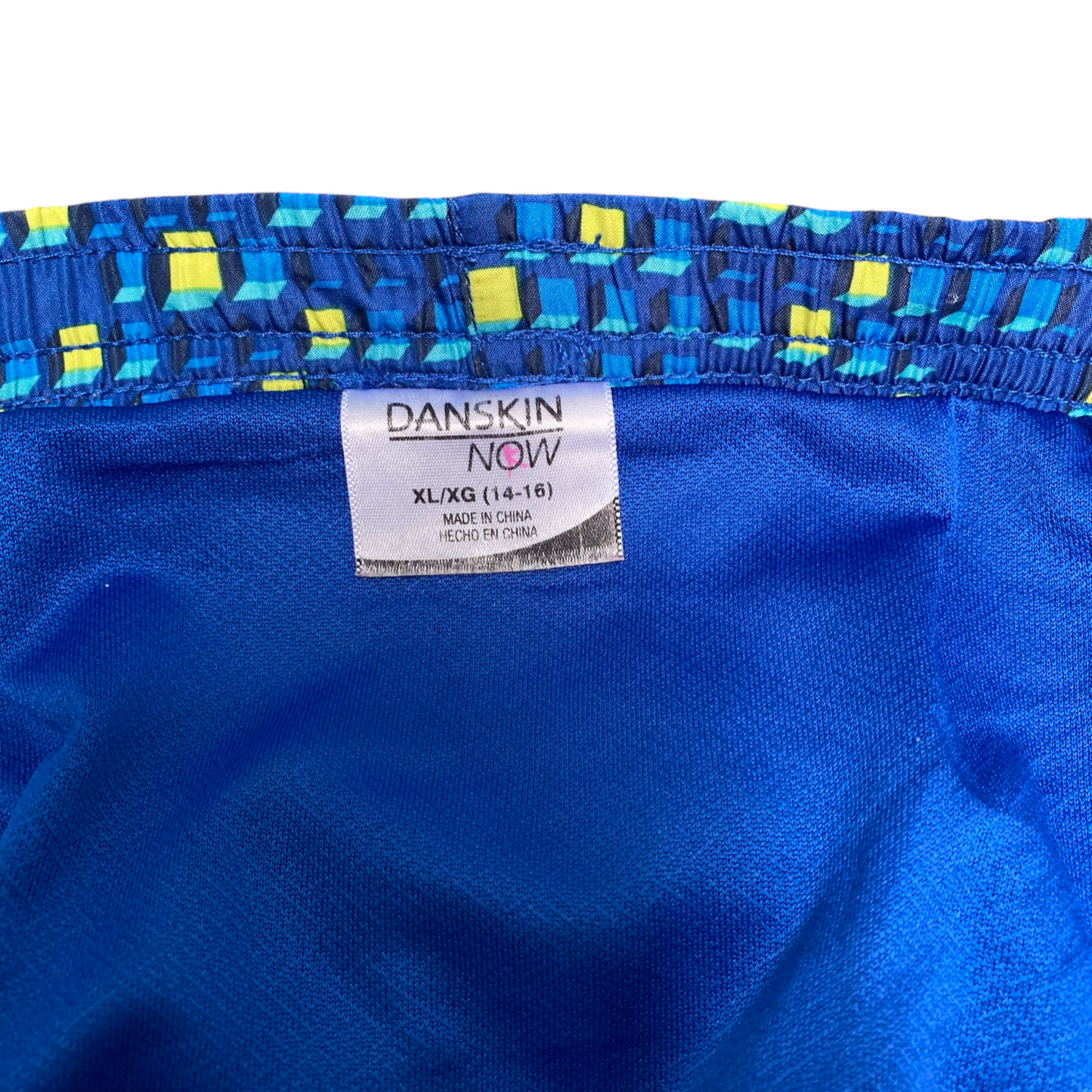 Danskin Now Running Sprinter Shorts Womens XL Blue Box Print Elastic Waist