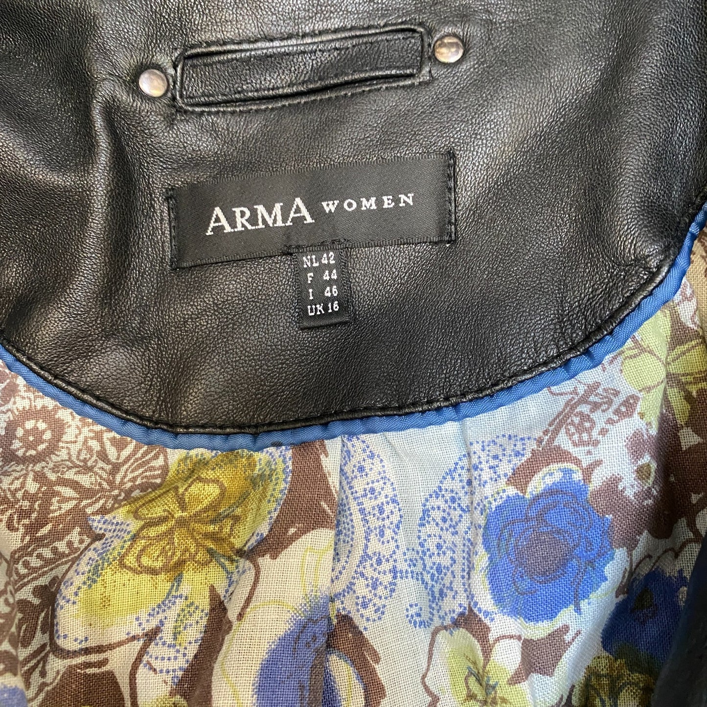 Arma Genuine Leather Blazer Jacket Womens M Black Notch Lapel Single Breasted