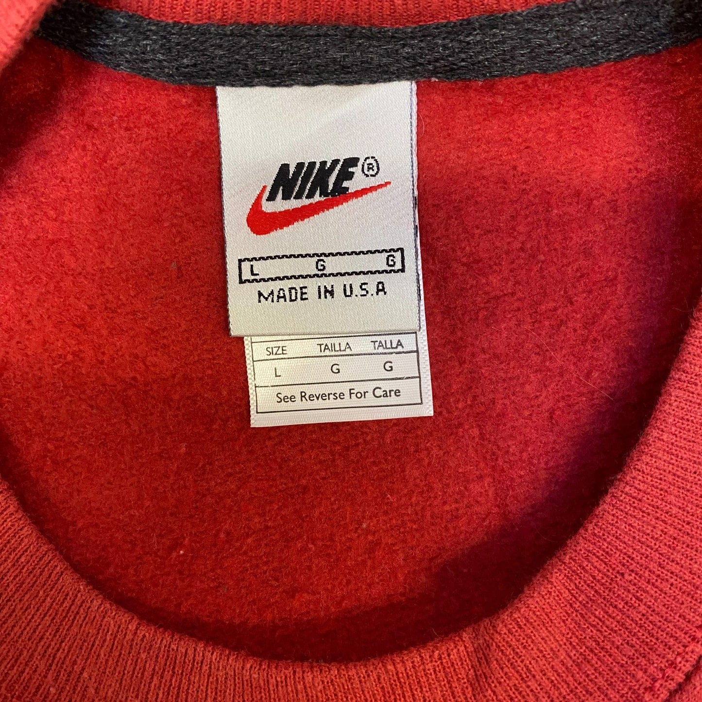 Nike Reworked Sweatshirt Mens Large Red Grey Embroidered Spellout Logo Vtg Y2K