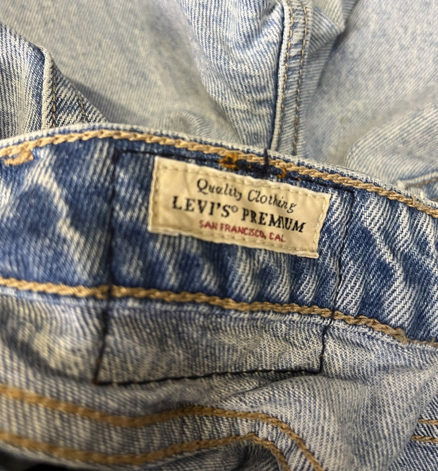 Levi's Jean Shorts Fits as Womens S 22" Waist Blue Denim Light Wash Distressed
