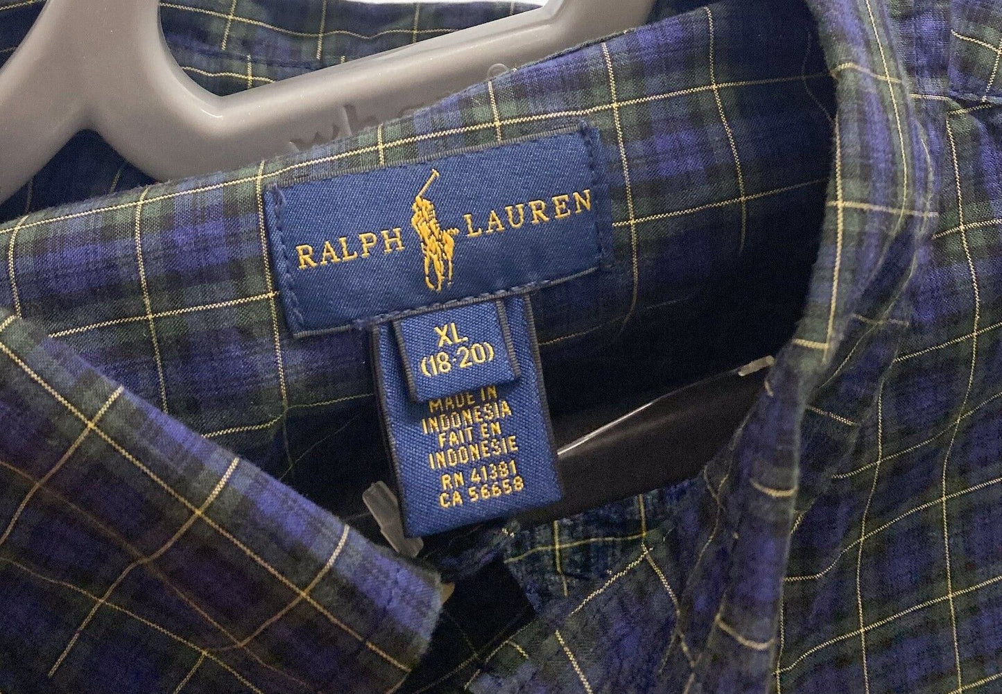 Ralph Lauren Shirt Womens XL Blue Check Pony Logo Classic Collared Button Down